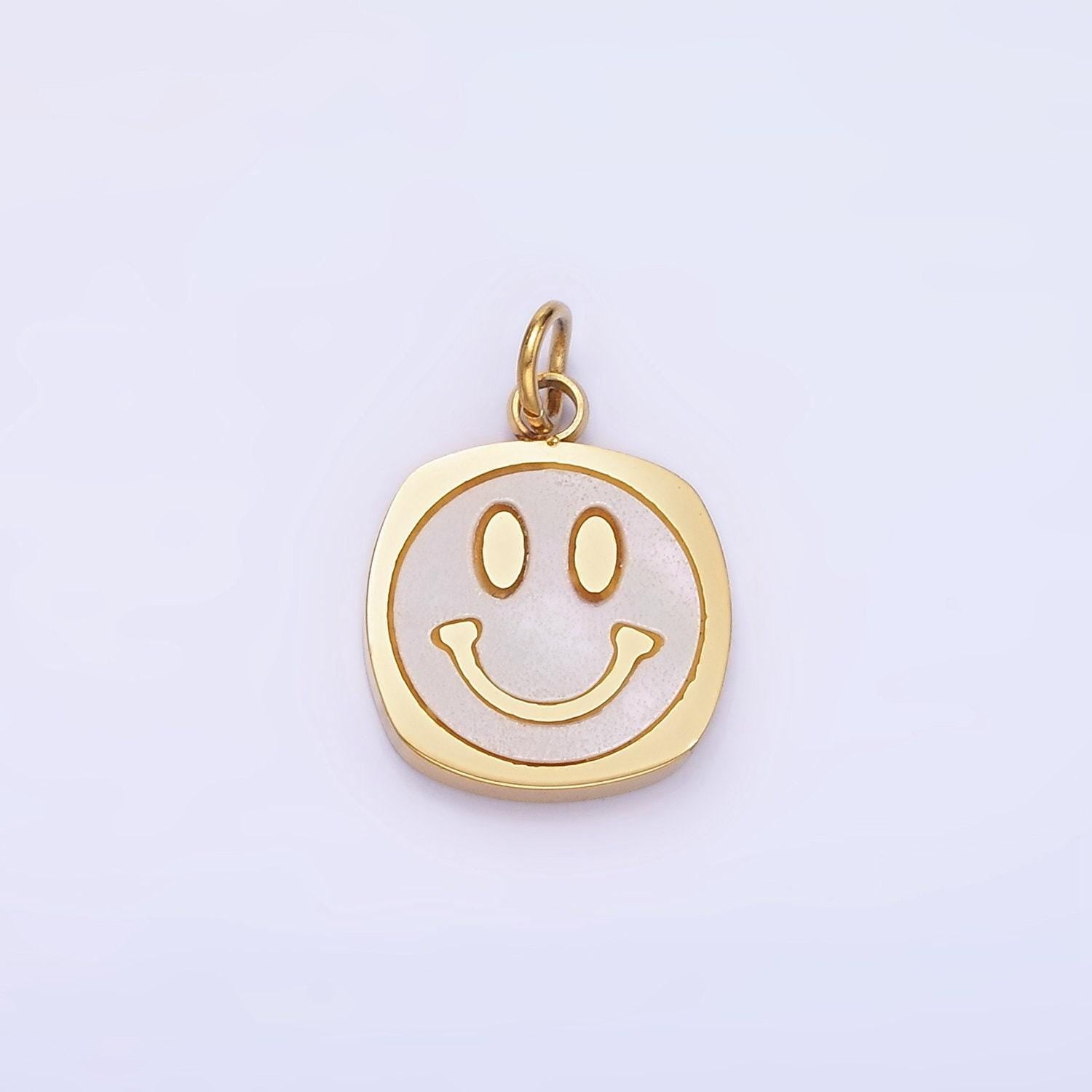 Stainless steel 16mm enamel big eye smile squircle charm | p-957