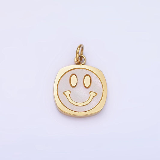 Stainless steel 16mm enamel big eye smile squircle charm | p-957