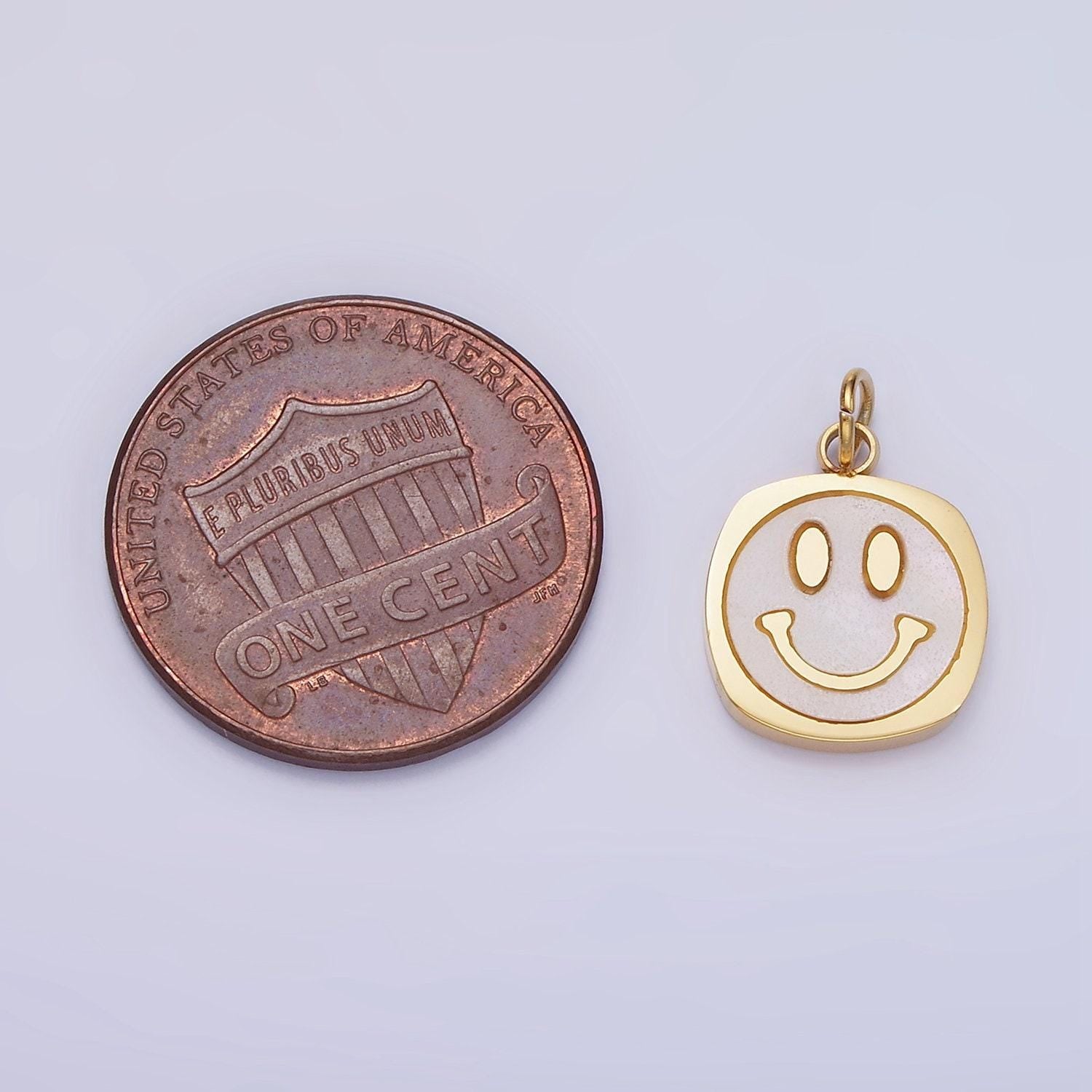 Stainless steel 16mm enamel big eye smile squircle charm | p-957