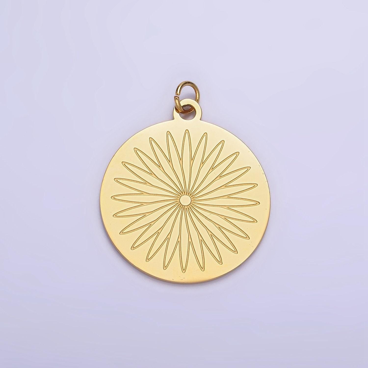Gold flower mandala disc charms lotus round disc charm yoga pendant boho jewelry nature inspired jewelry making supply p-948