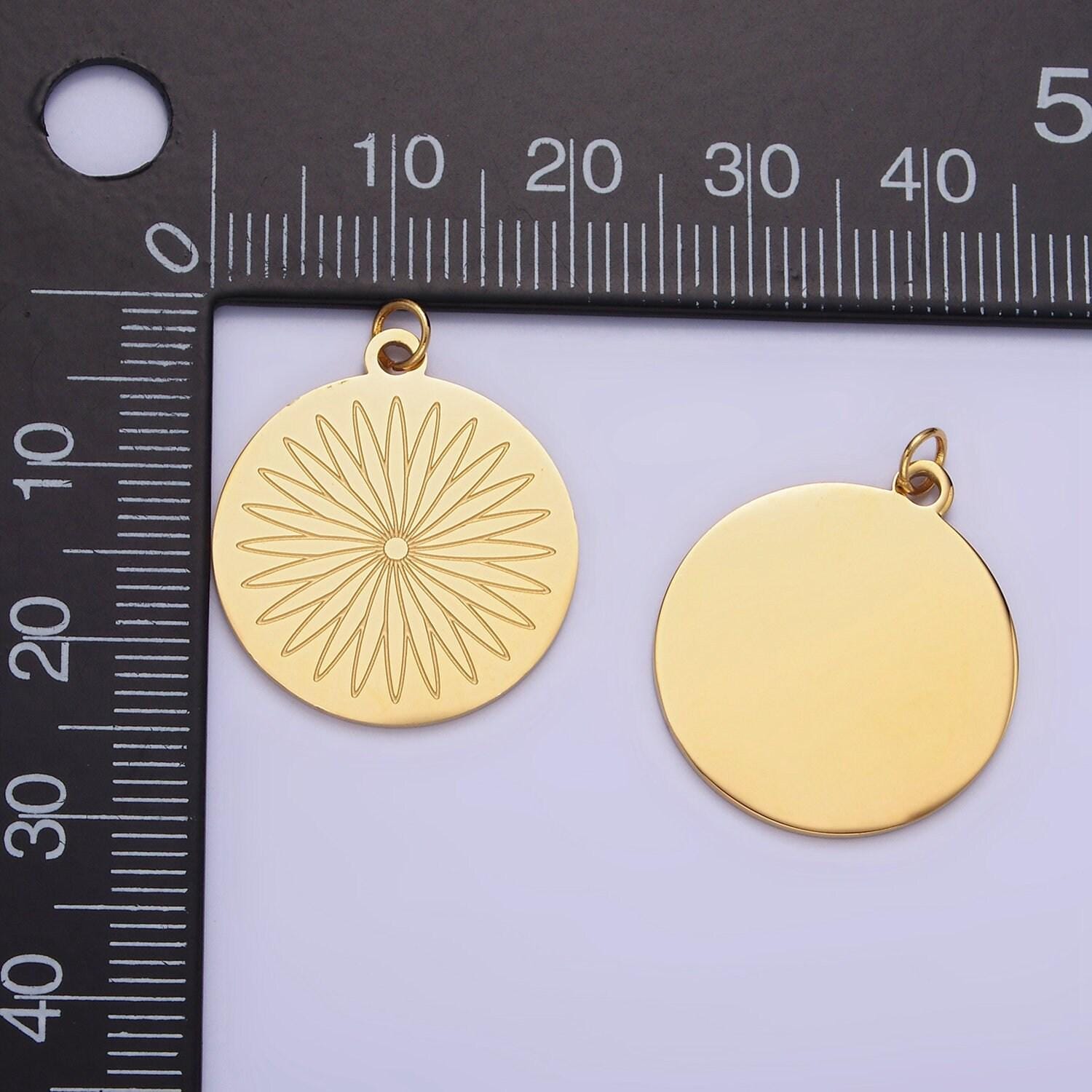Gold flower mandala disc charms lotus round disc charm yoga pendant boho jewelry nature inspired jewelry making supply p-948