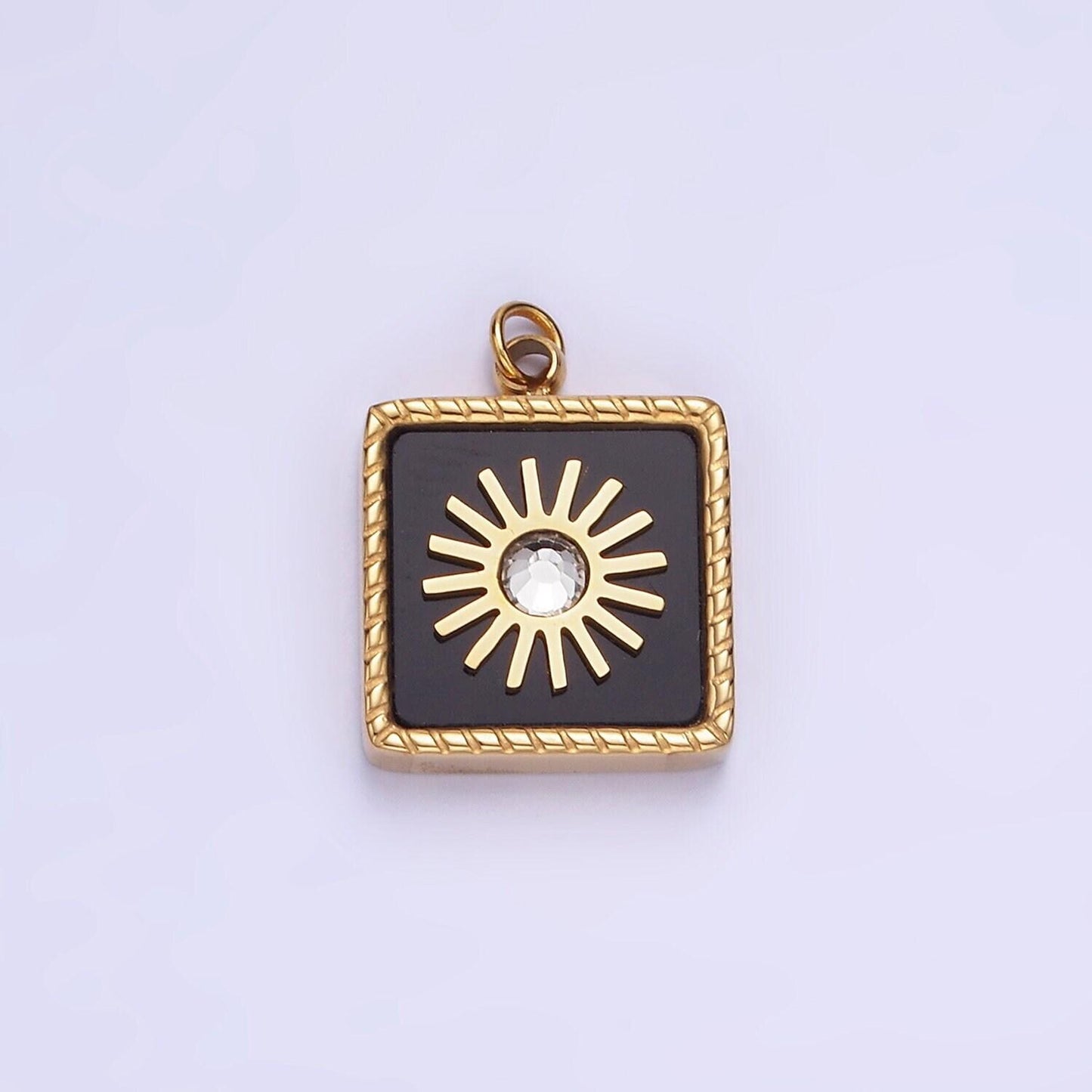 Stainless steel shell pearl cz celestial sun square charm mini gold tag charm for bracelet necklace earring component jewelry making | p947