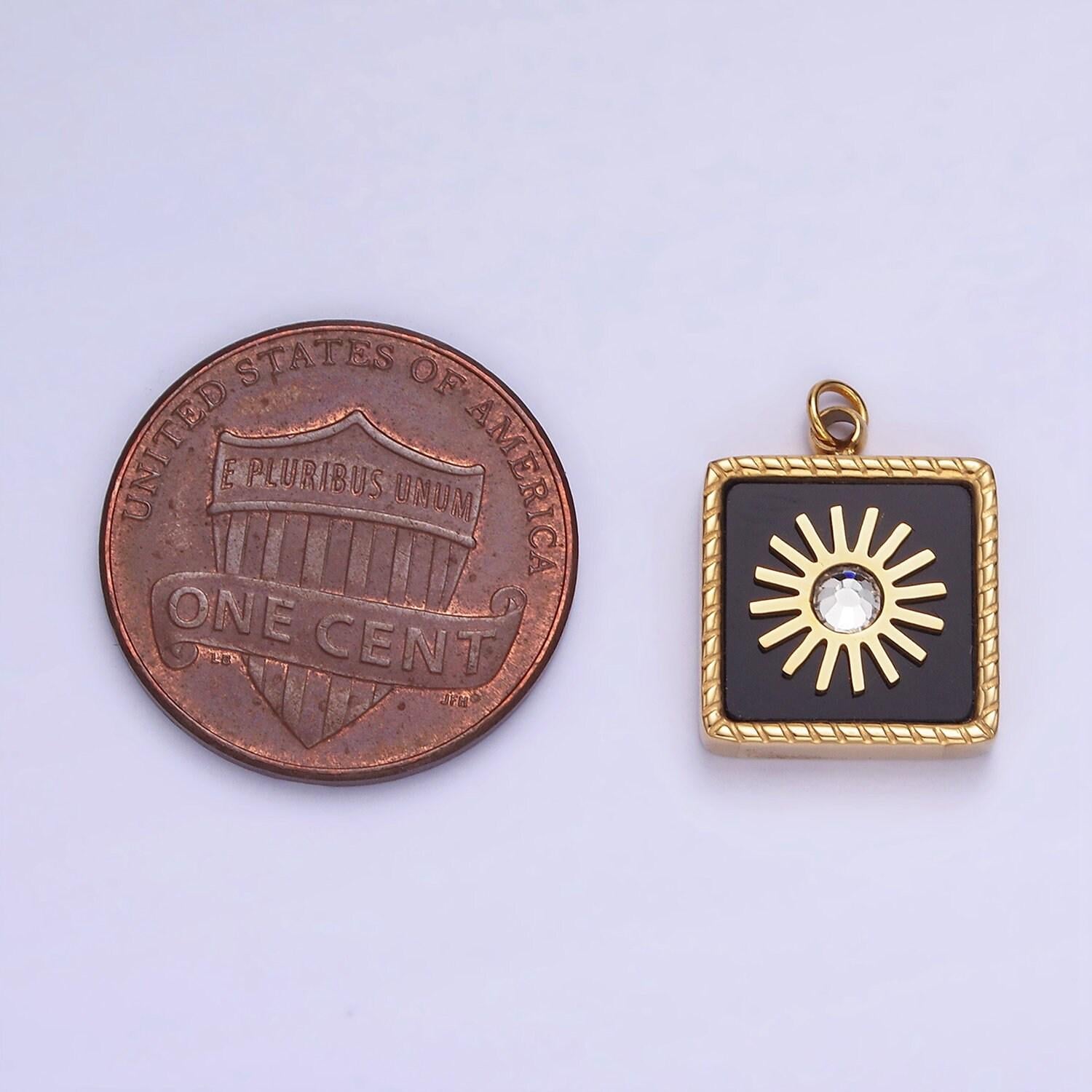 Stainless steel shell pearl cz celestial sun square charm mini gold tag charm for bracelet necklace earring component jewelry making | p947