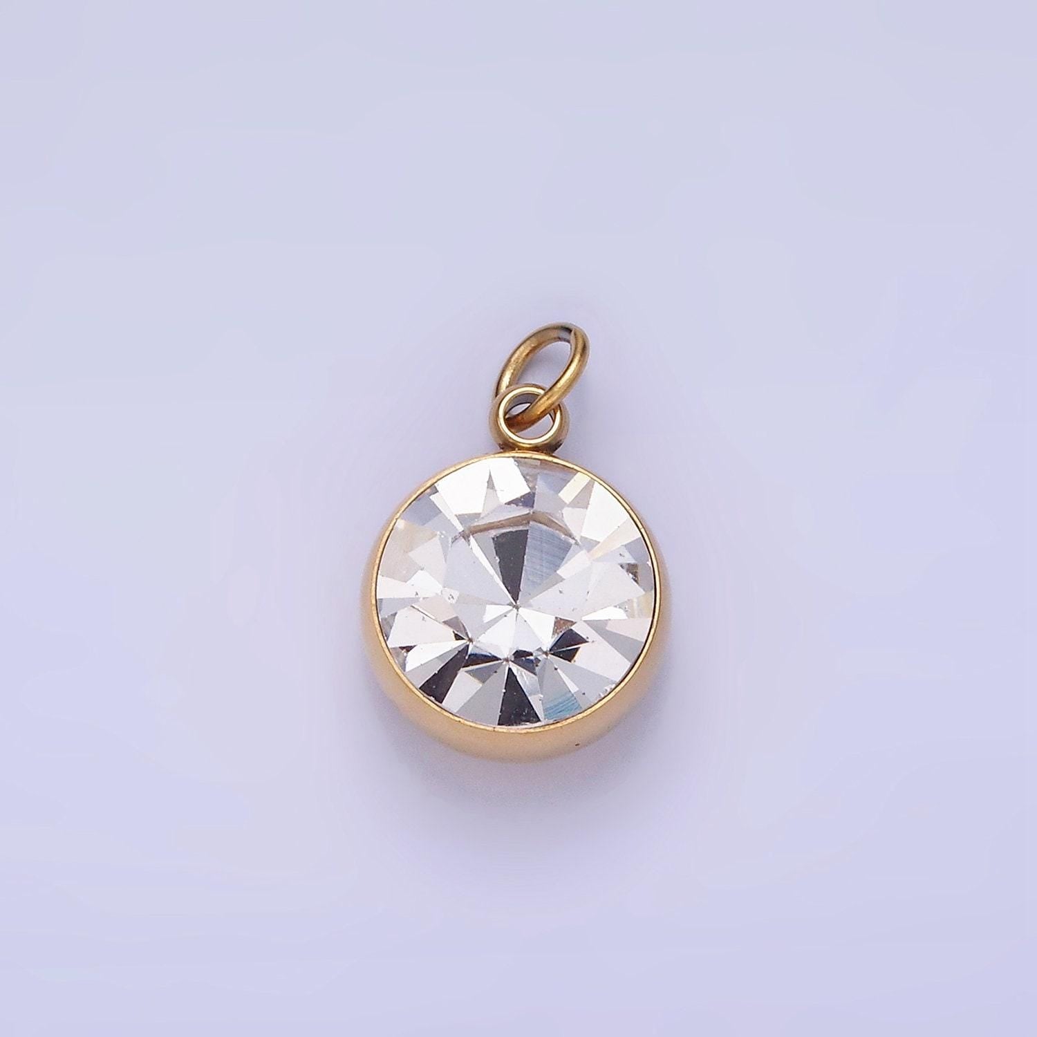 Stainless steel 14mm clear cz round mini add-on charm | p-939