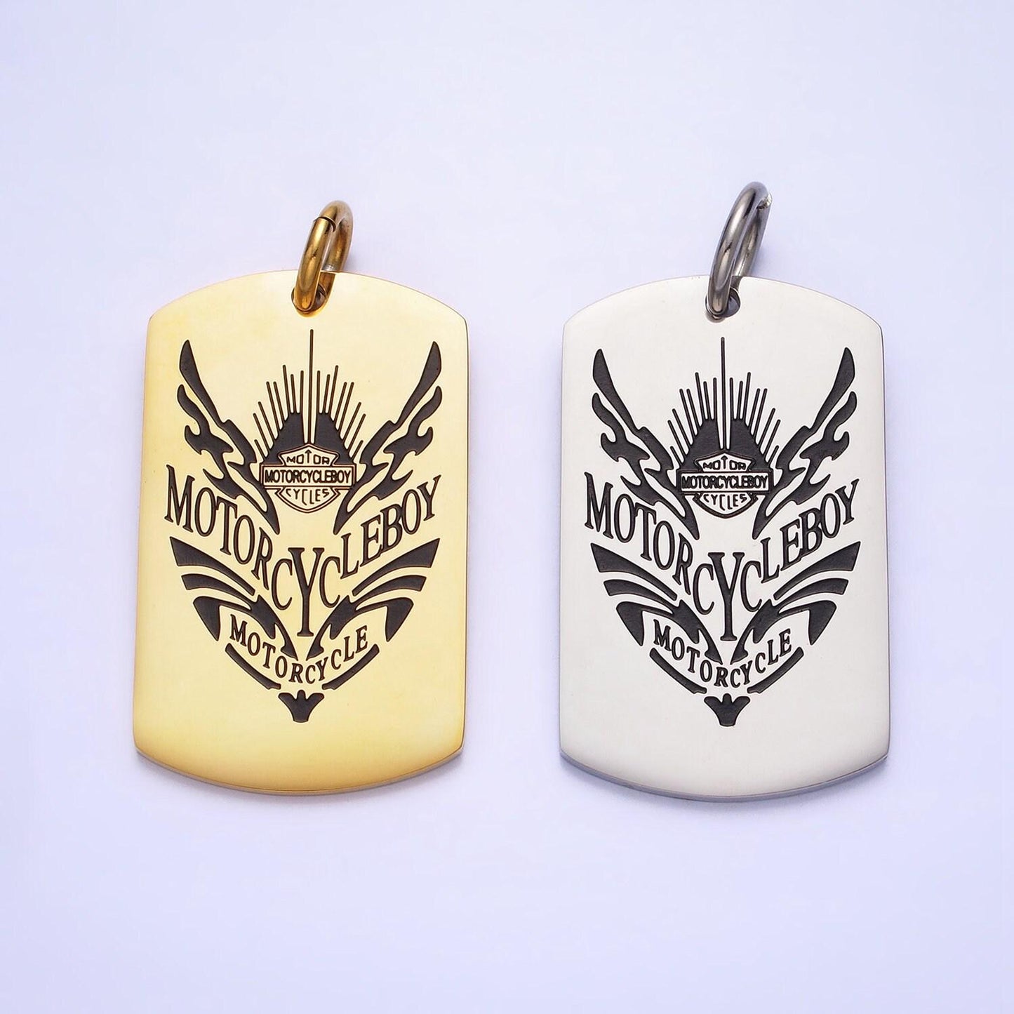 Stainless steel motorcycle pendant in silver & gold military tag for men jewelry | p-929