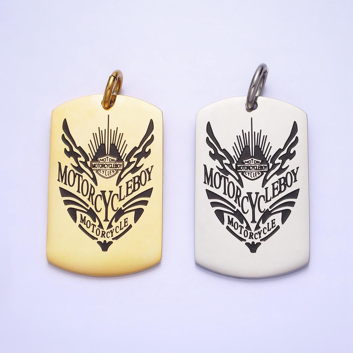 Stainless steel motorcycle pendant in silver & gold military tag for men jewelry | p-929