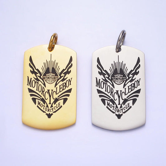 Stainless steel motorcycle pendant in silver & gold military tag for men jewelry | p-929