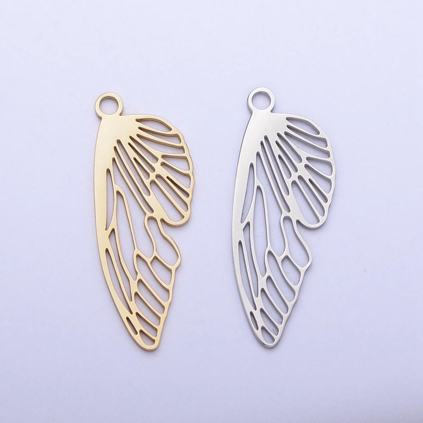Mini stainless steel butterfly wing charm in gold & silver laser cut insect pendant lead nickel free tarnish free | p925