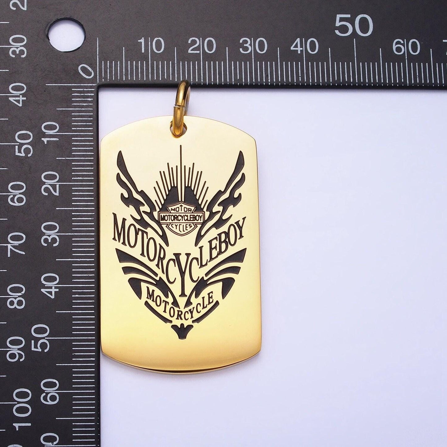 Stainless steel motorcycle pendant in silver & gold military tag for men jewelry | p-929