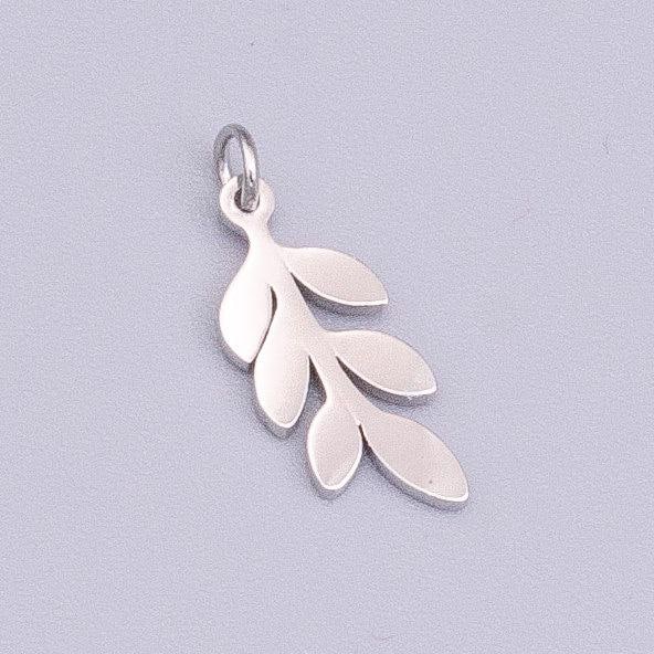 Stainless steel 13mm olive foliage leaf nature charm in gold & silver | p-916