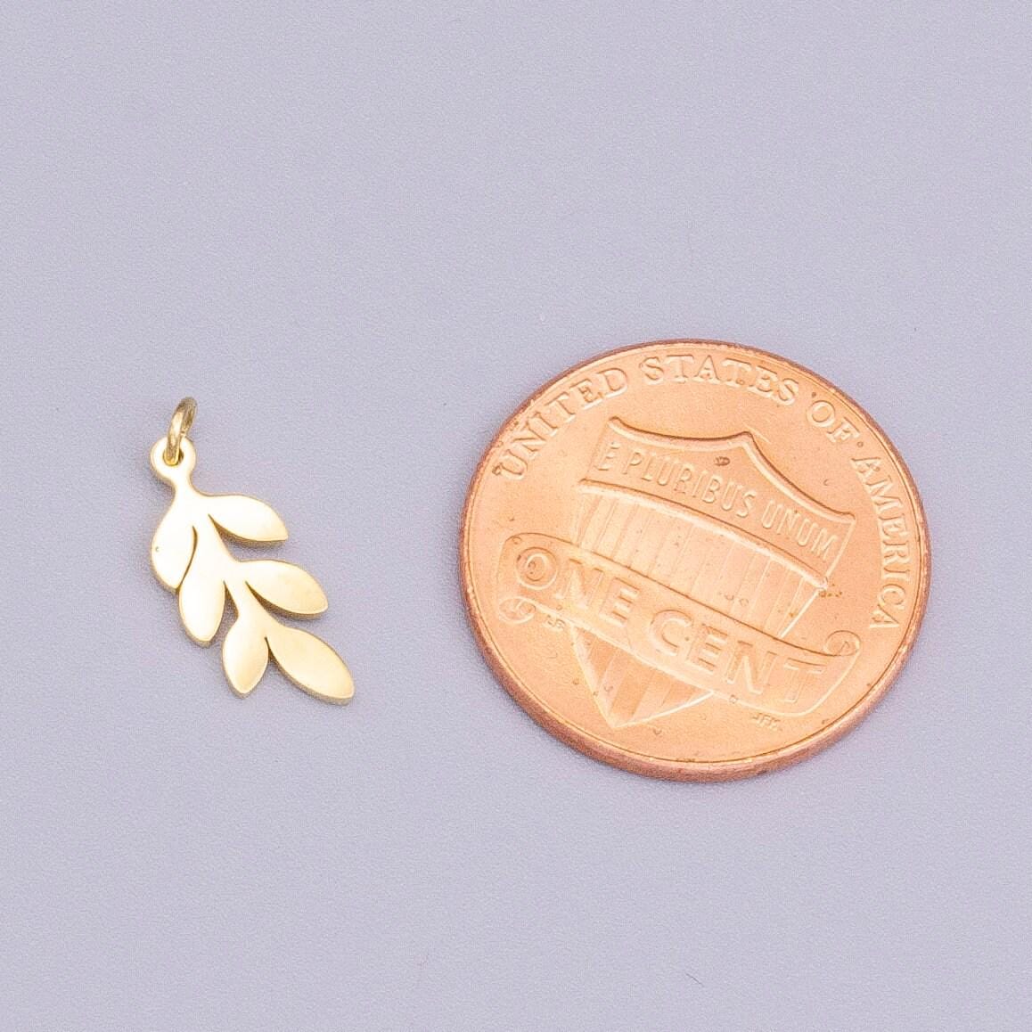 Stainless steel 13mm olive foliage leaf nature charm in gold & silver | p-916