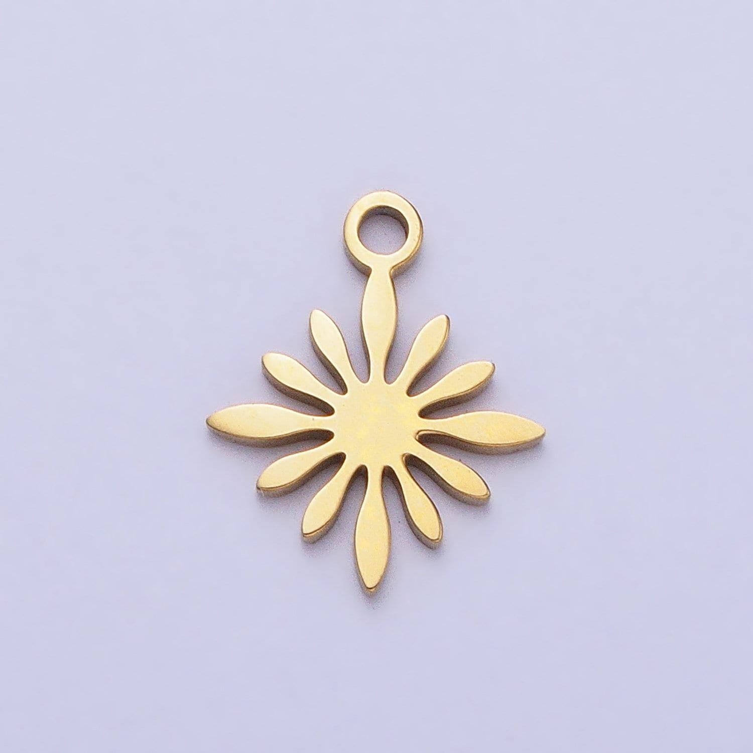 Mini stainless steel starburst burst charm in gold & silver star sun celestial pendant lead nickel free tarnish free | p-905