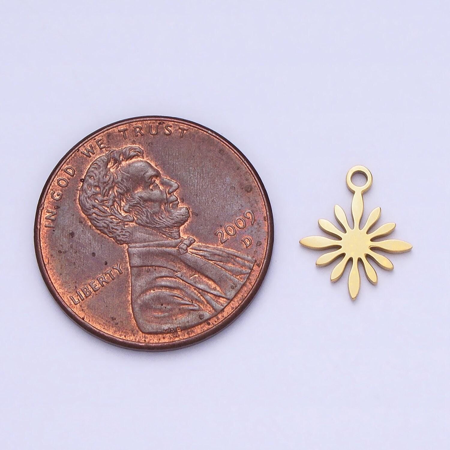Mini stainless steel starburst burst charm in gold & silver star sun celestial pendant lead nickel free tarnish free | p-905