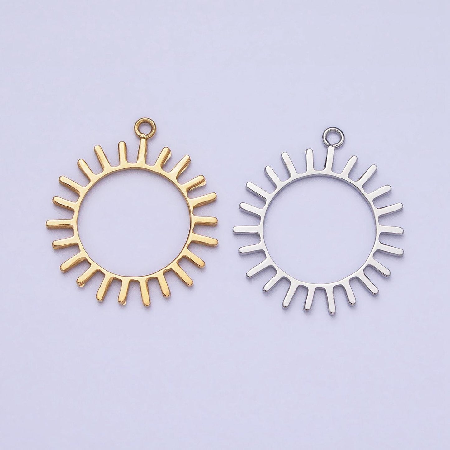 Dainty stainless steel sun charm in gold & silver celestial pendant lead nickel free tarnish free | p-897