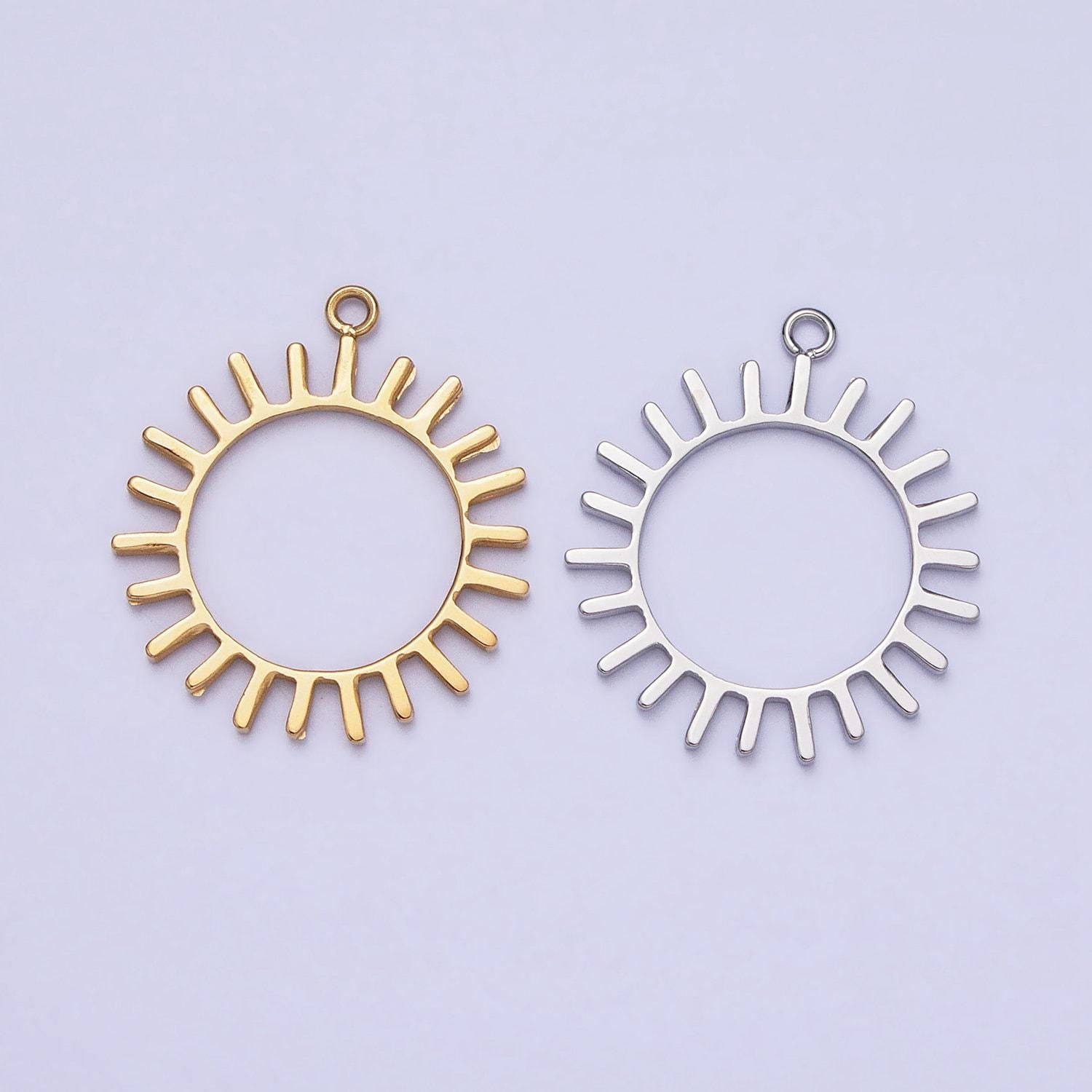 Dainty stainless steel sun charm in gold & silver celestial pendant lead nickel free tarnish free | p-897