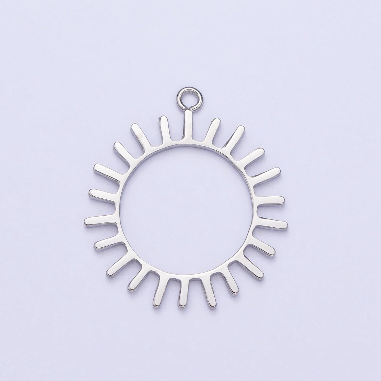 Dainty stainless steel sun charm in gold & silver celestial pendant lead nickel free tarnish free | p-897