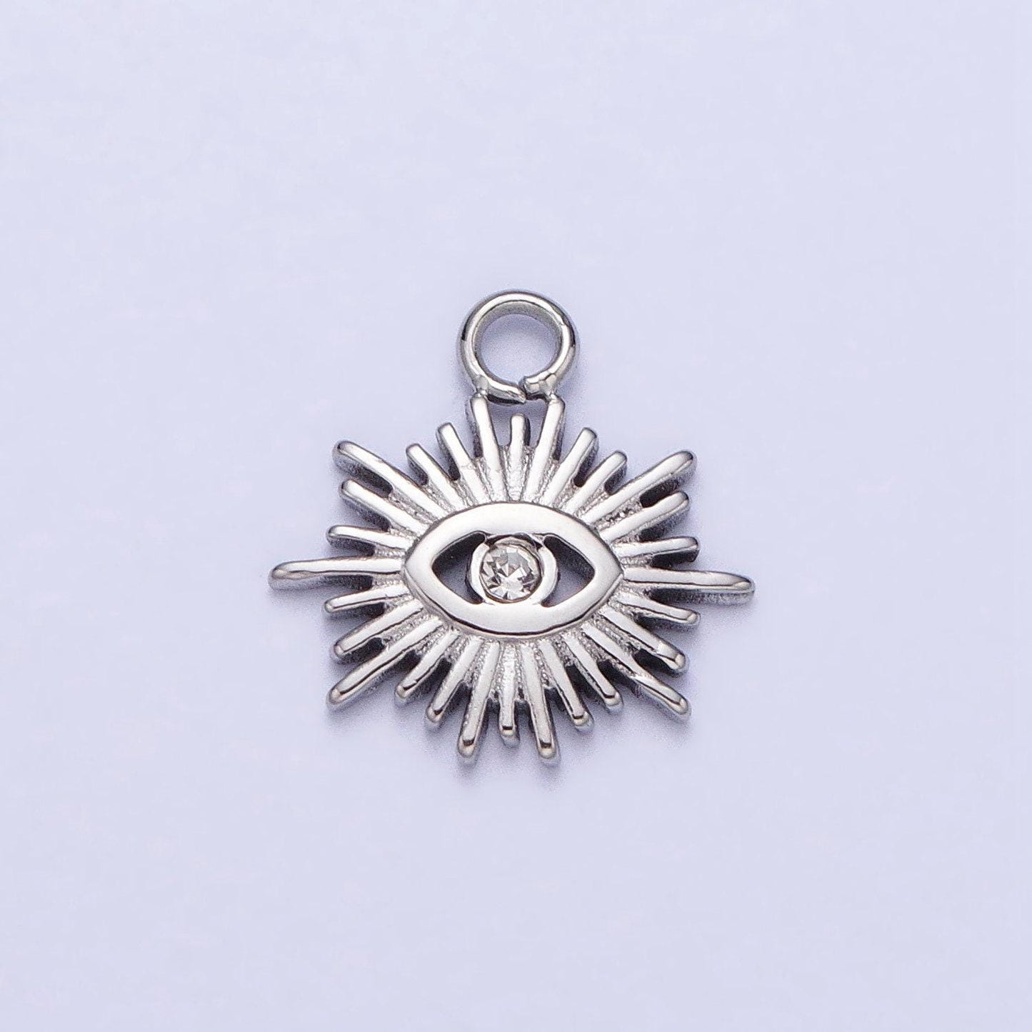 Gold sun charm, gold evil eye pendant, sun ray charm, sunburst charm, stainless steel evil eye sun pendant, sunshine charm, bohemian jewelry