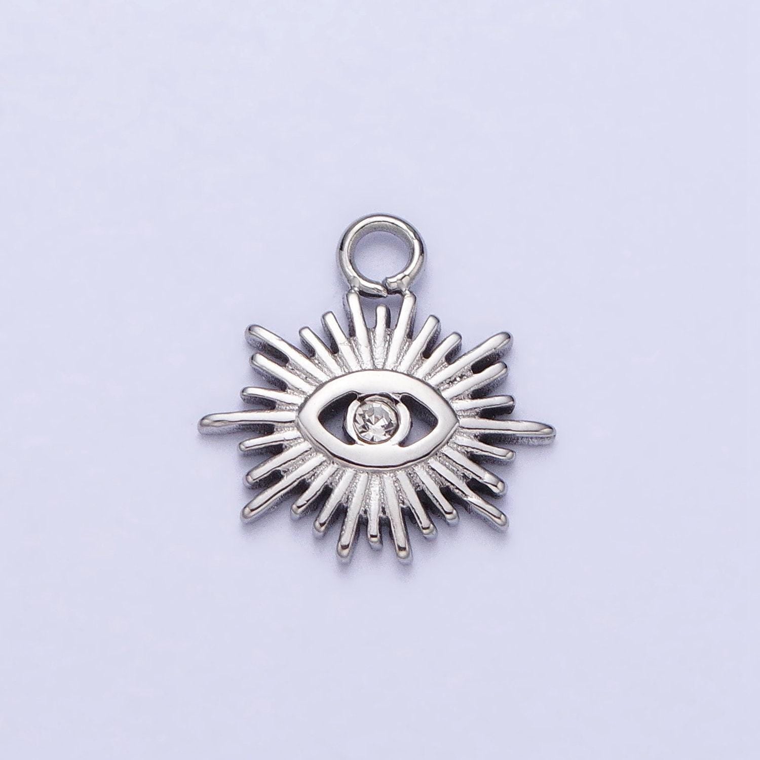 Gold sun charm, gold evil eye pendant, sun ray charm, sunburst charm, stainless steel evil eye sun pendant, sunshine charm, bohemian jewelry