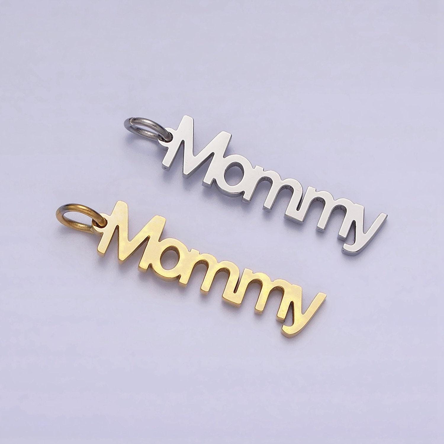 Dainty gold mommy charm for bracelet necklace earring component stainless steel diy jewelry making supply word charm minimalist jewelry p880