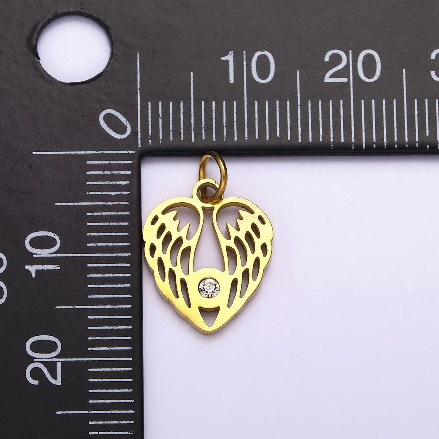 Dainty gold angel wing charm in stainless steel heart pendant p-705