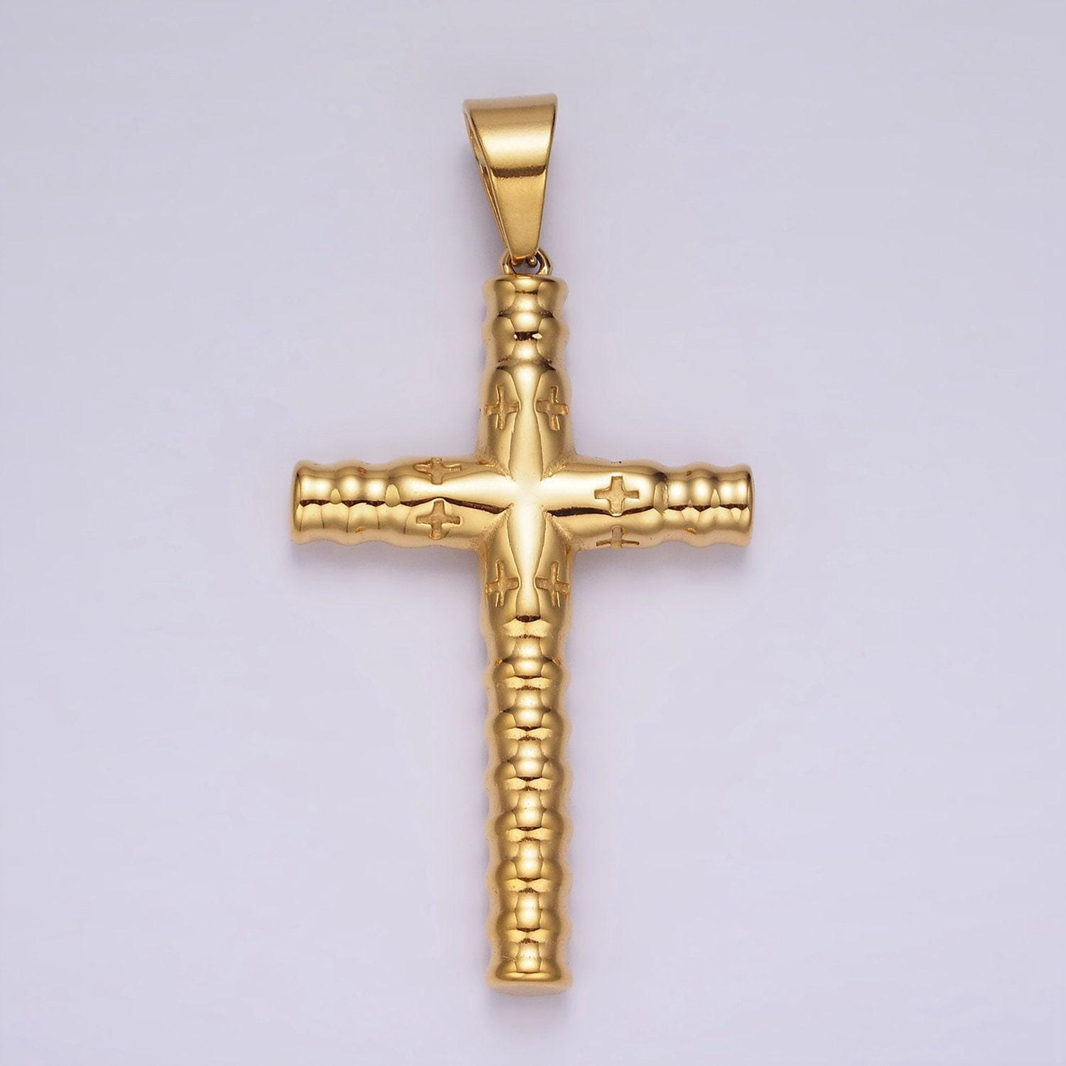 Gold cross pendant stainless steel charm for religious jewelry making supply p-872