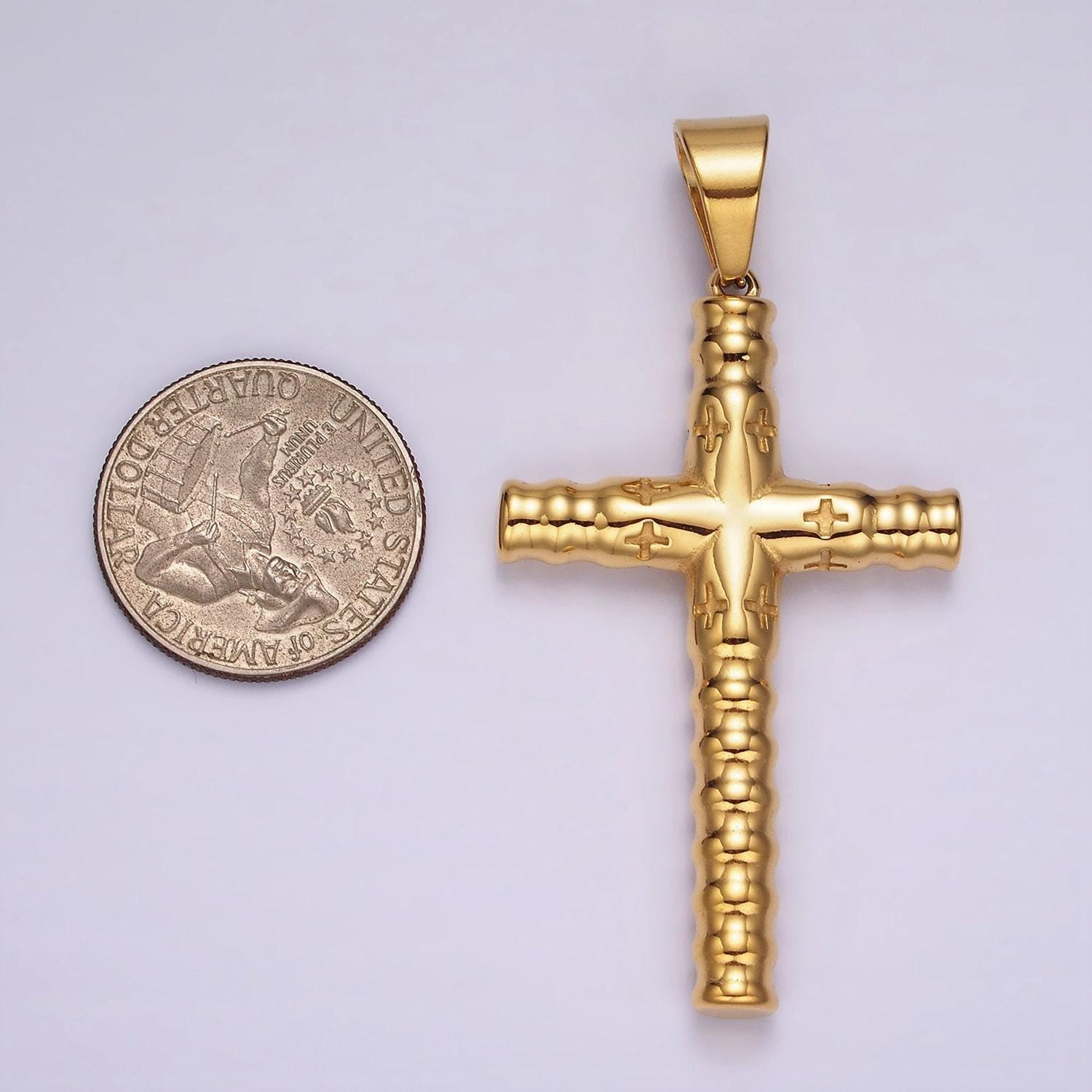 Gold cross pendant stainless steel charm for religious jewelry making supply p-872