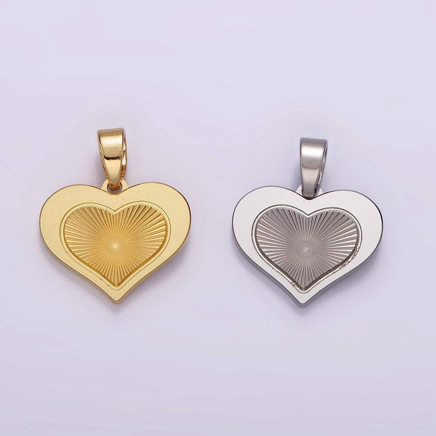 Gold filled radial heart charm necklace silver sunburst gold pendant, dainty heart love valentine gift necklace supply p-866