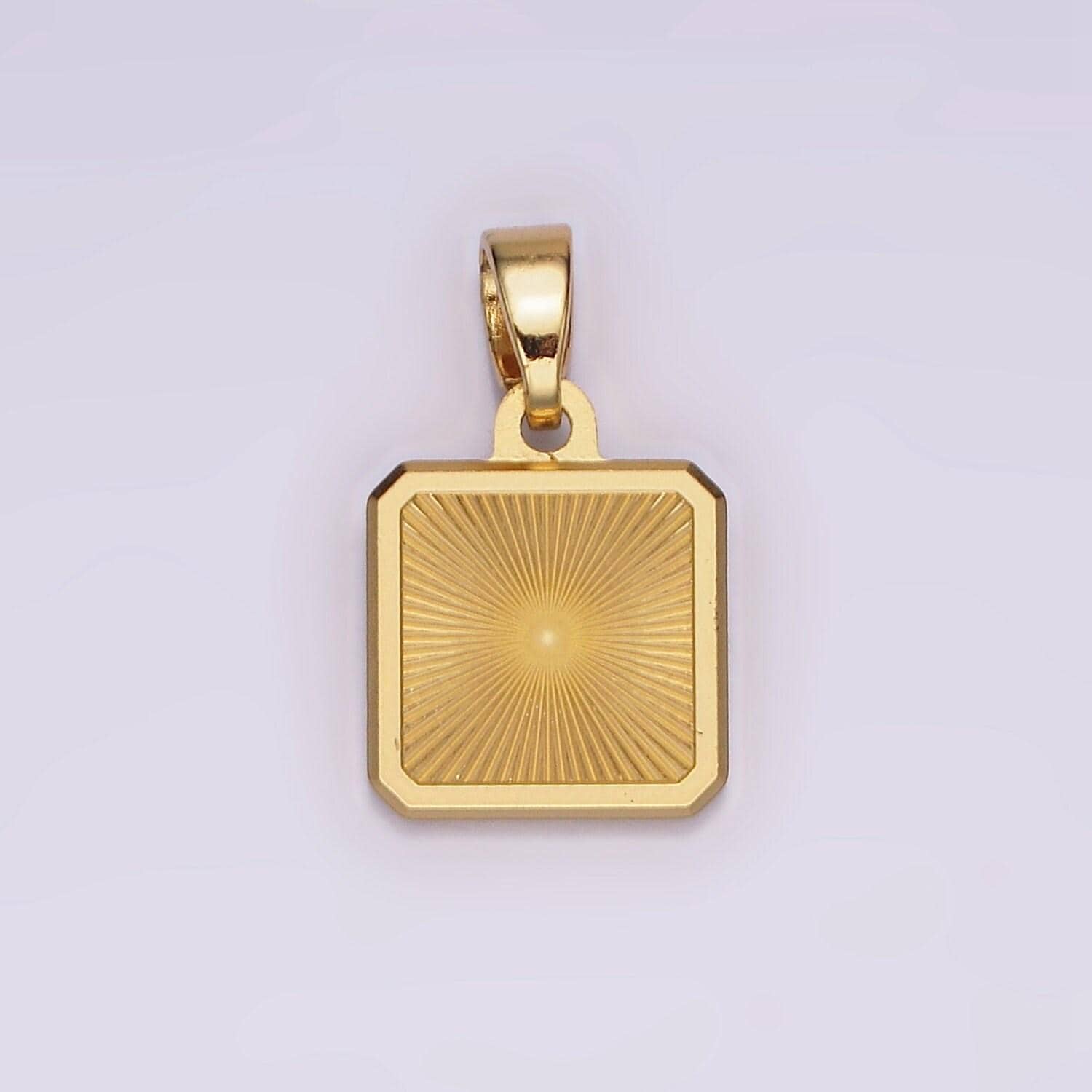 Gold radial square charm necklace silver sunburst stainless steel pendant, dainty geometric tag pendant gift necklace supply ah082