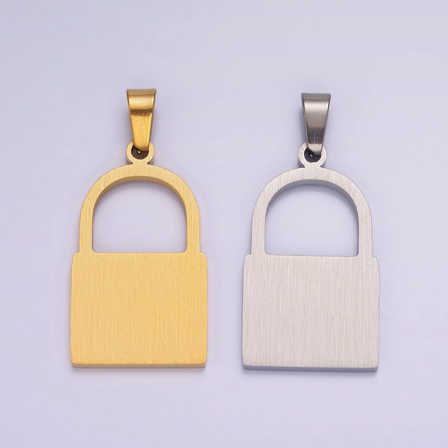 Stainless steel 30mm padlock minimalist pendant in gold & silver | p846