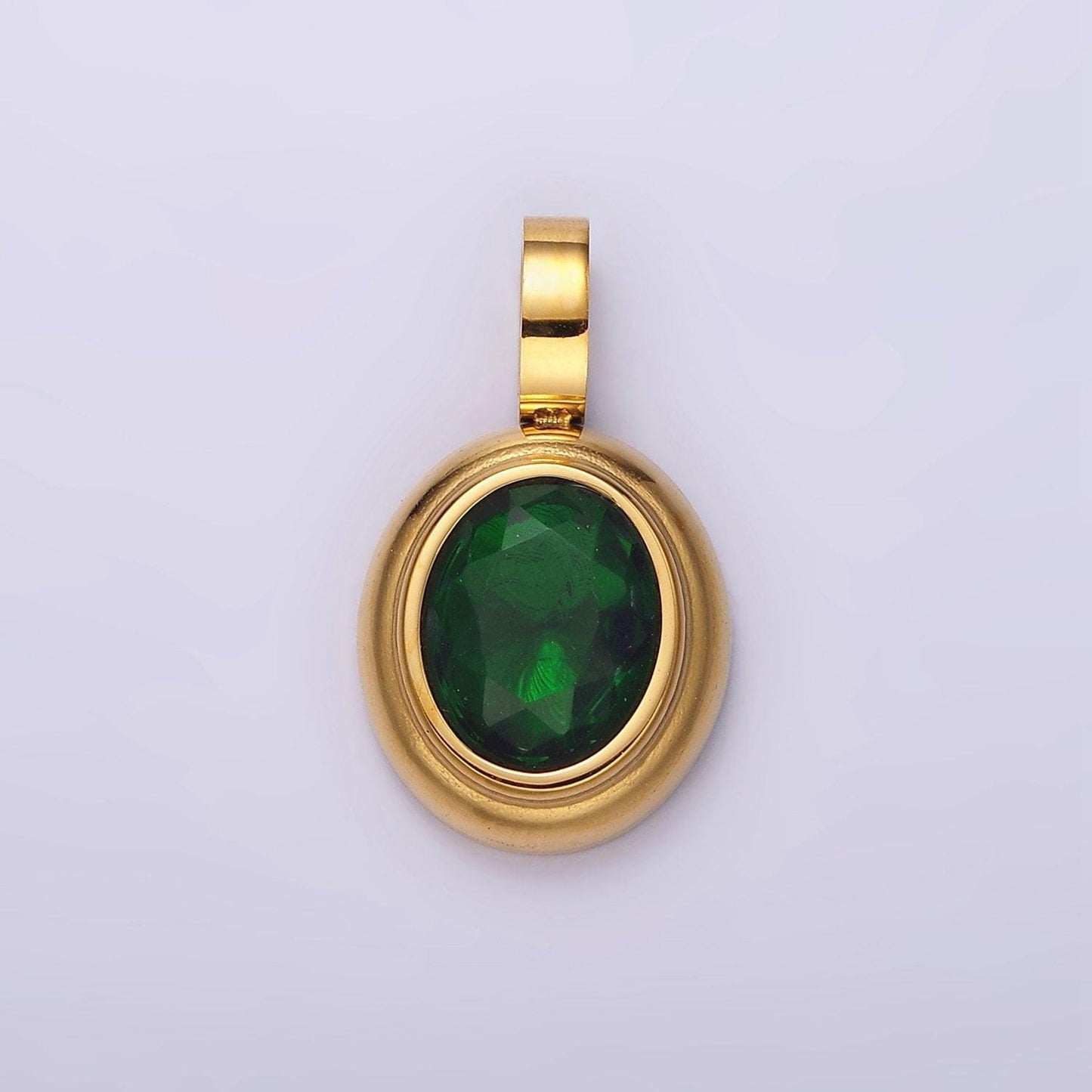Dainty gold oval charm cubic pendant with cz stone in stainless steel findings medallion jewelry inspired dangle charm p839