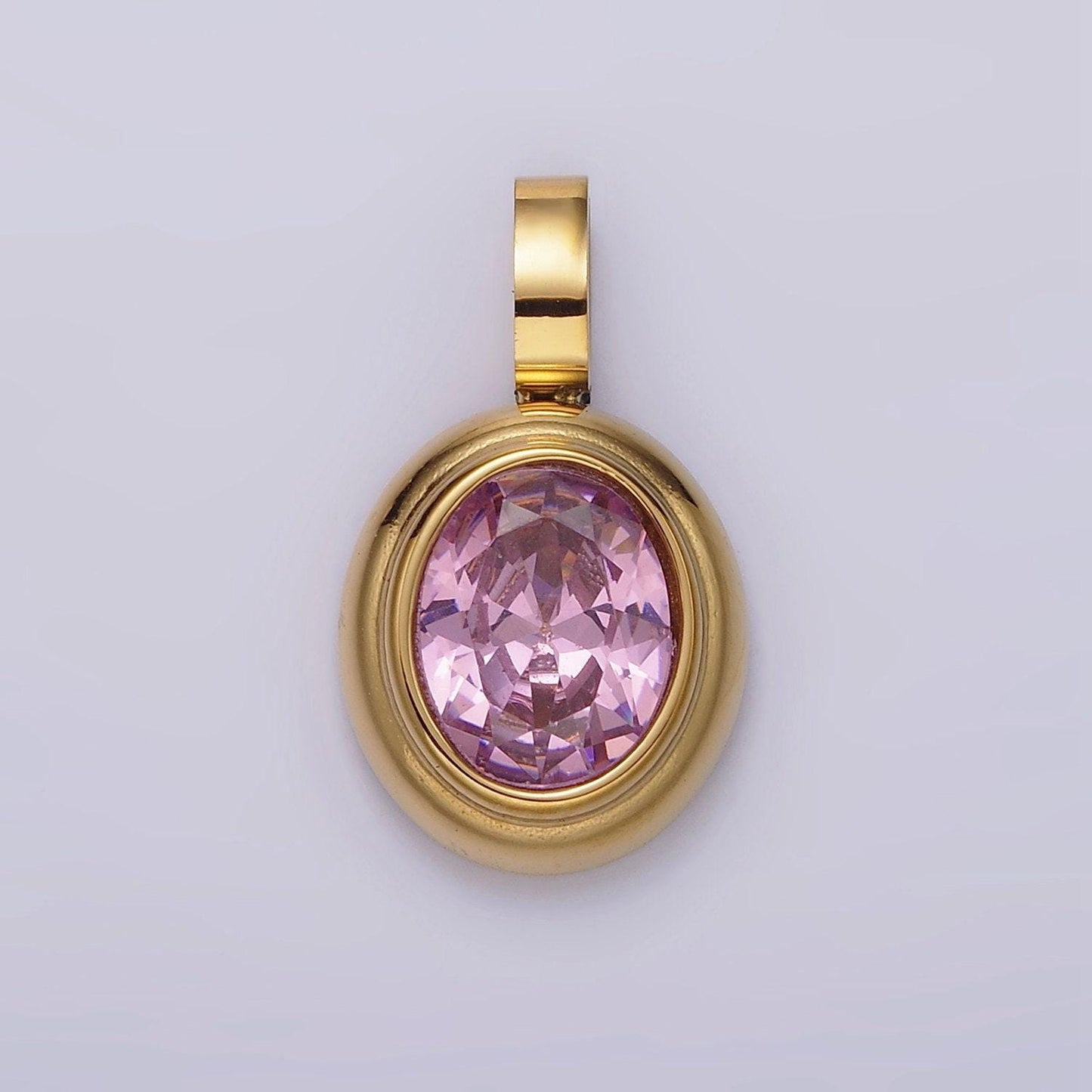Dainty gold oval charm cubic pendant with cz stone in stainless steel findings medallion jewelry inspired dangle charm p839