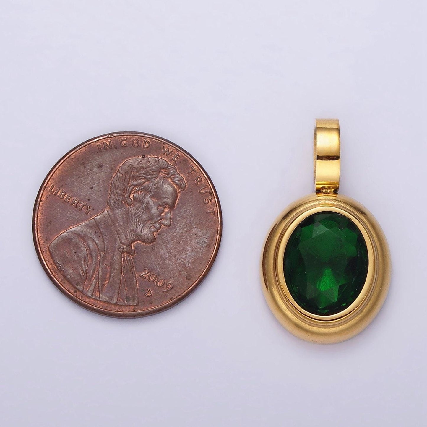 Dainty gold oval charm cubic pendant with cz stone in stainless steel findings medallion jewelry inspired dangle charm p839