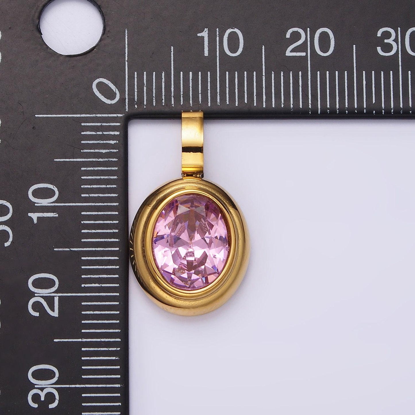 Dainty gold oval charm cubic pendant with cz stone in stainless steel findings medallion jewelry inspired dangle charm p839