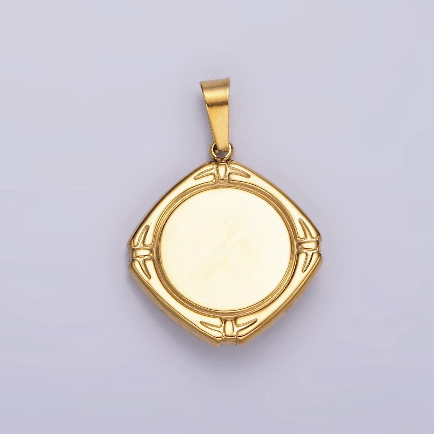 Stainless steel turquoise celestial sun white enamel round rhombus pendant | p830