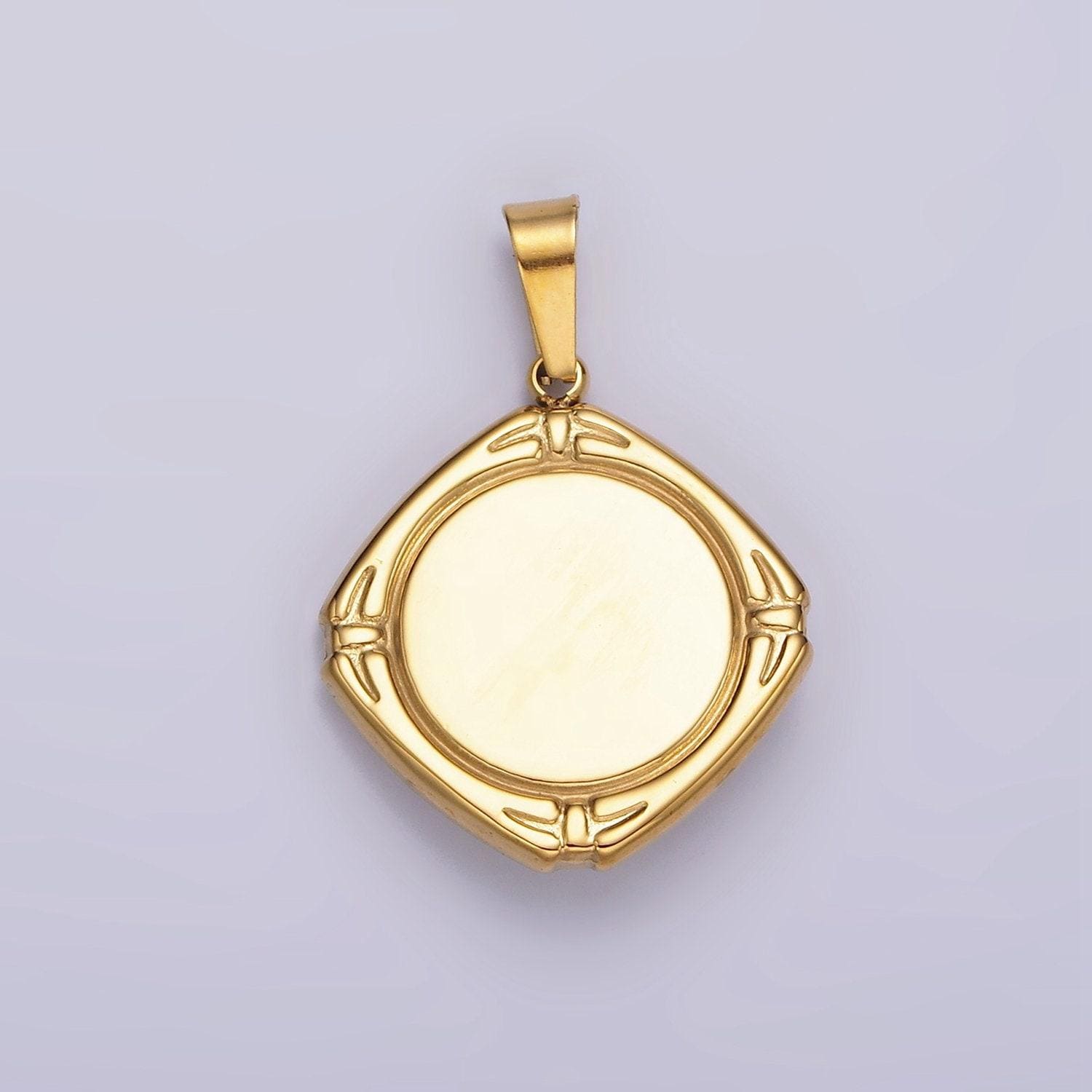 Stainless steel turquoise celestial sun white enamel round rhombus pendant | p830