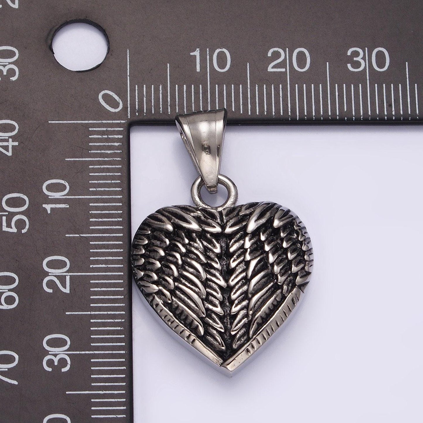 Stainless steel angel wing feather heart charm pendant | p826
