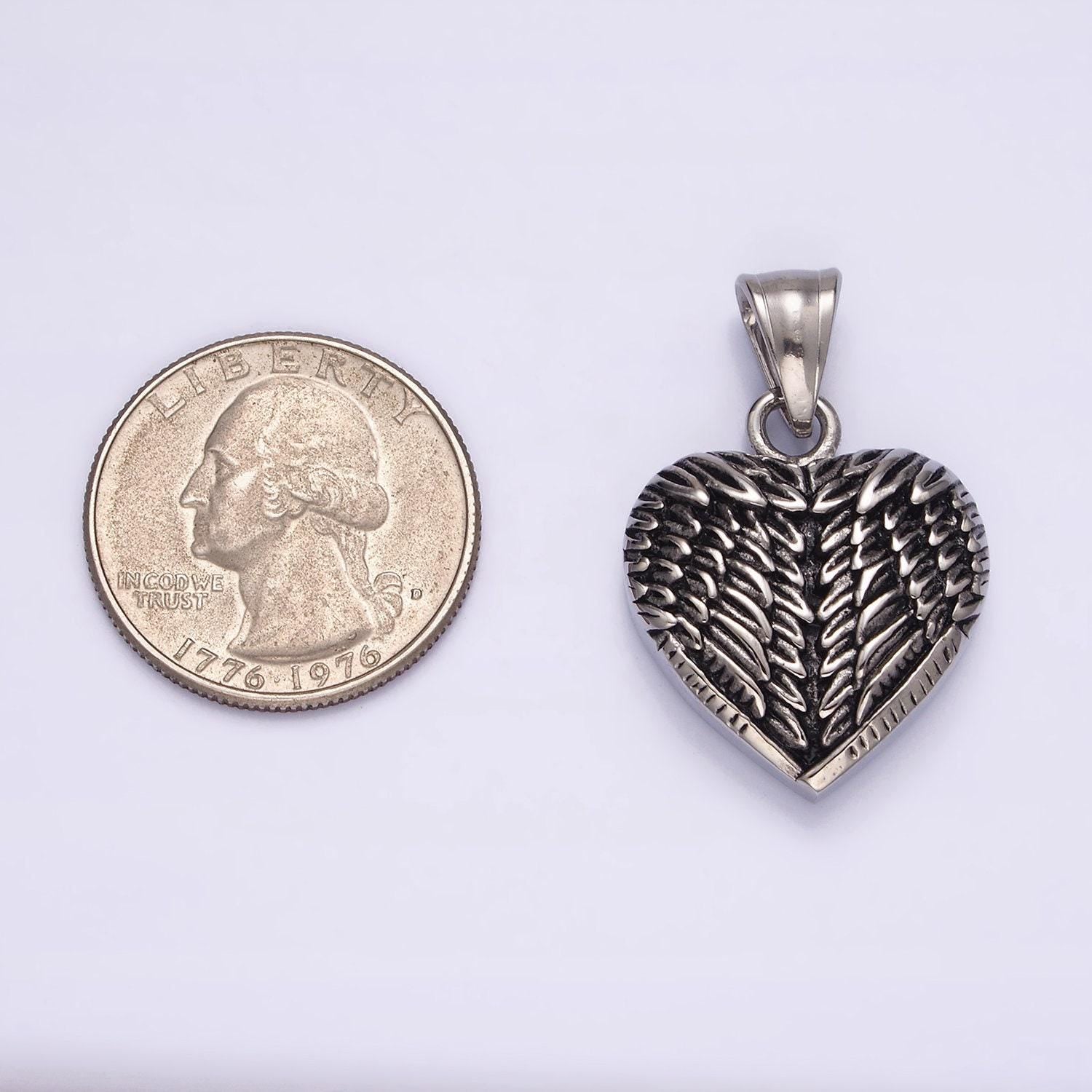Stainless steel angel wing feather heart charm pendant | p826