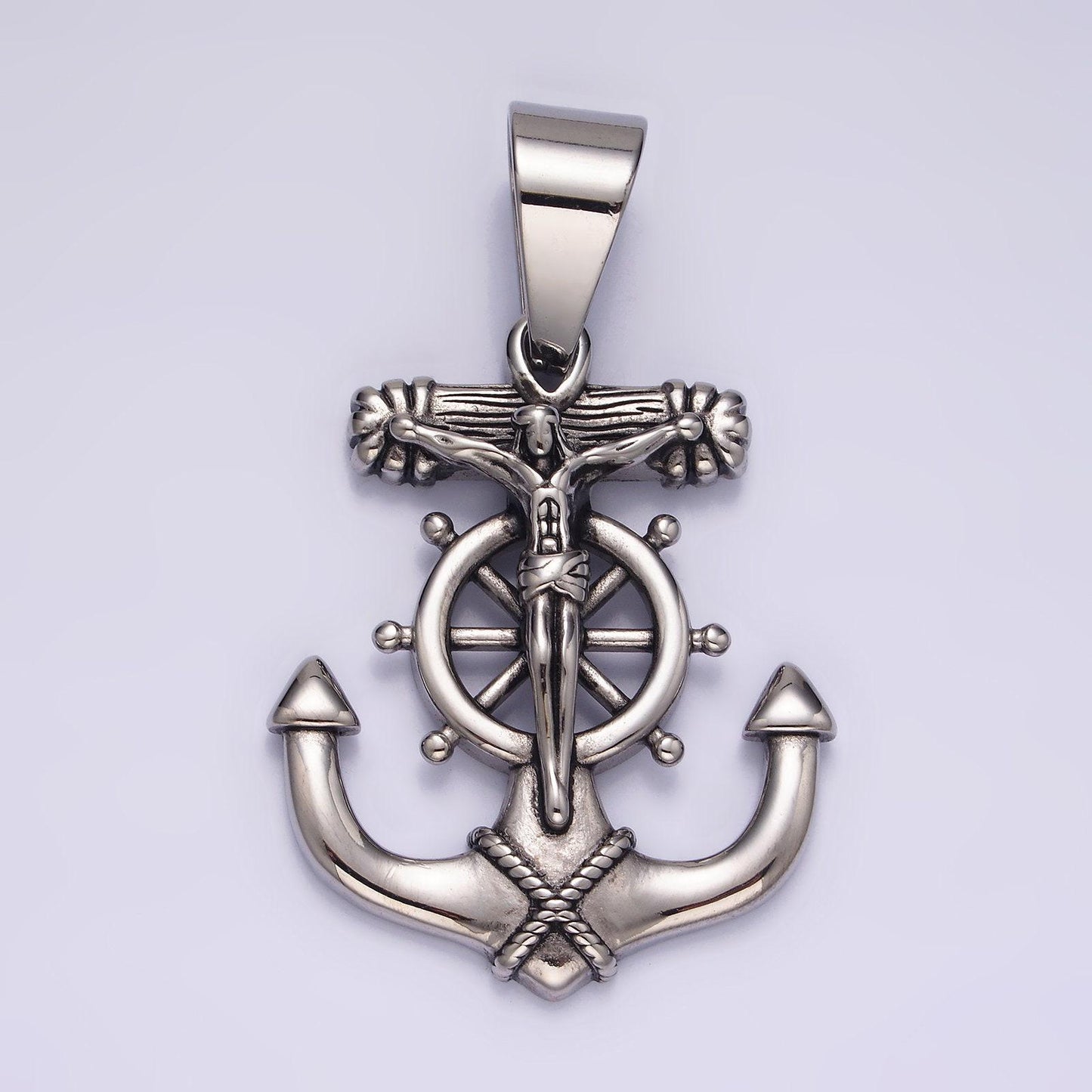 Stainless steel 45.5mm crucifix jesus steering wheel anchor pendant | p823