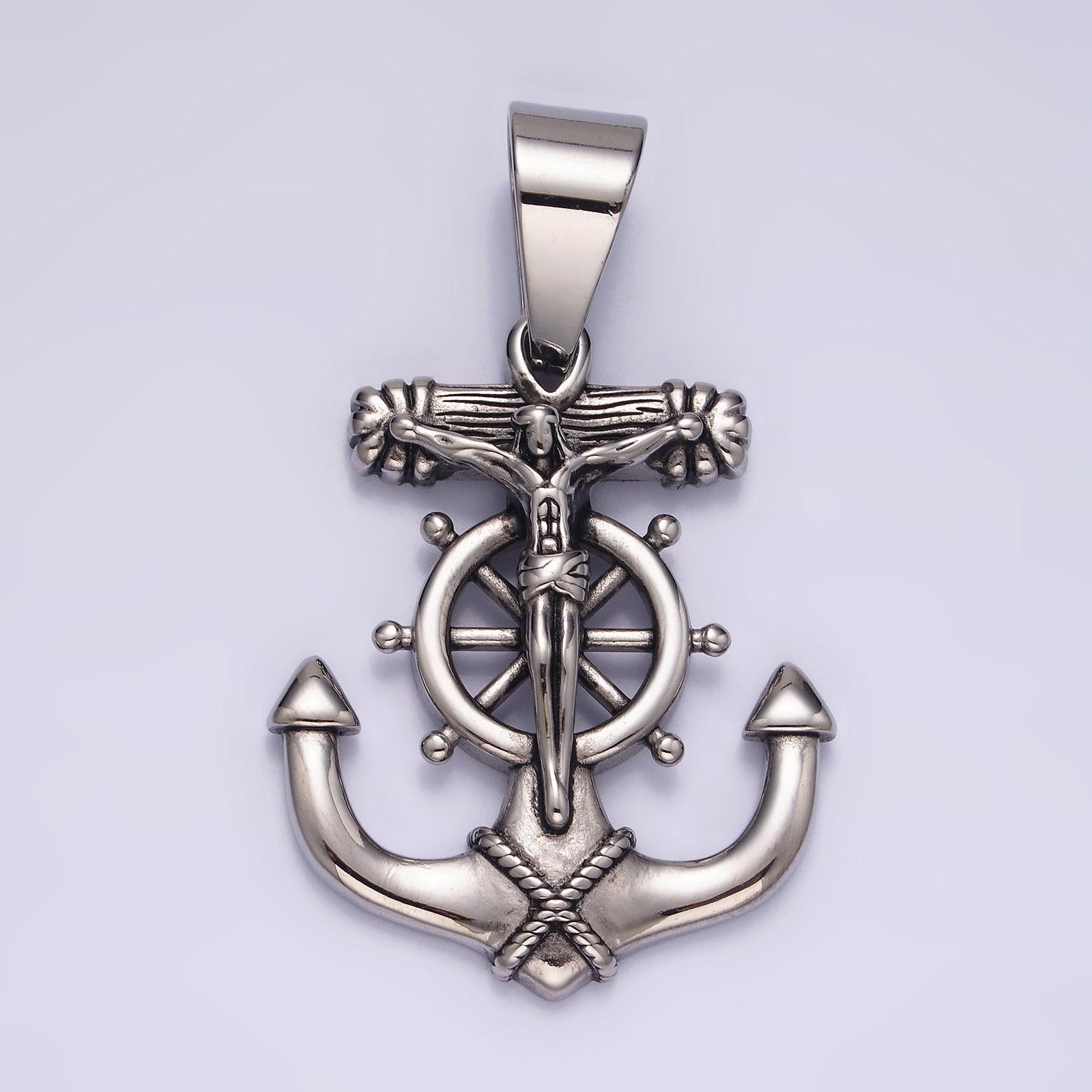 Stainless steel 45.5mm crucifix jesus steering wheel anchor pendant | p823