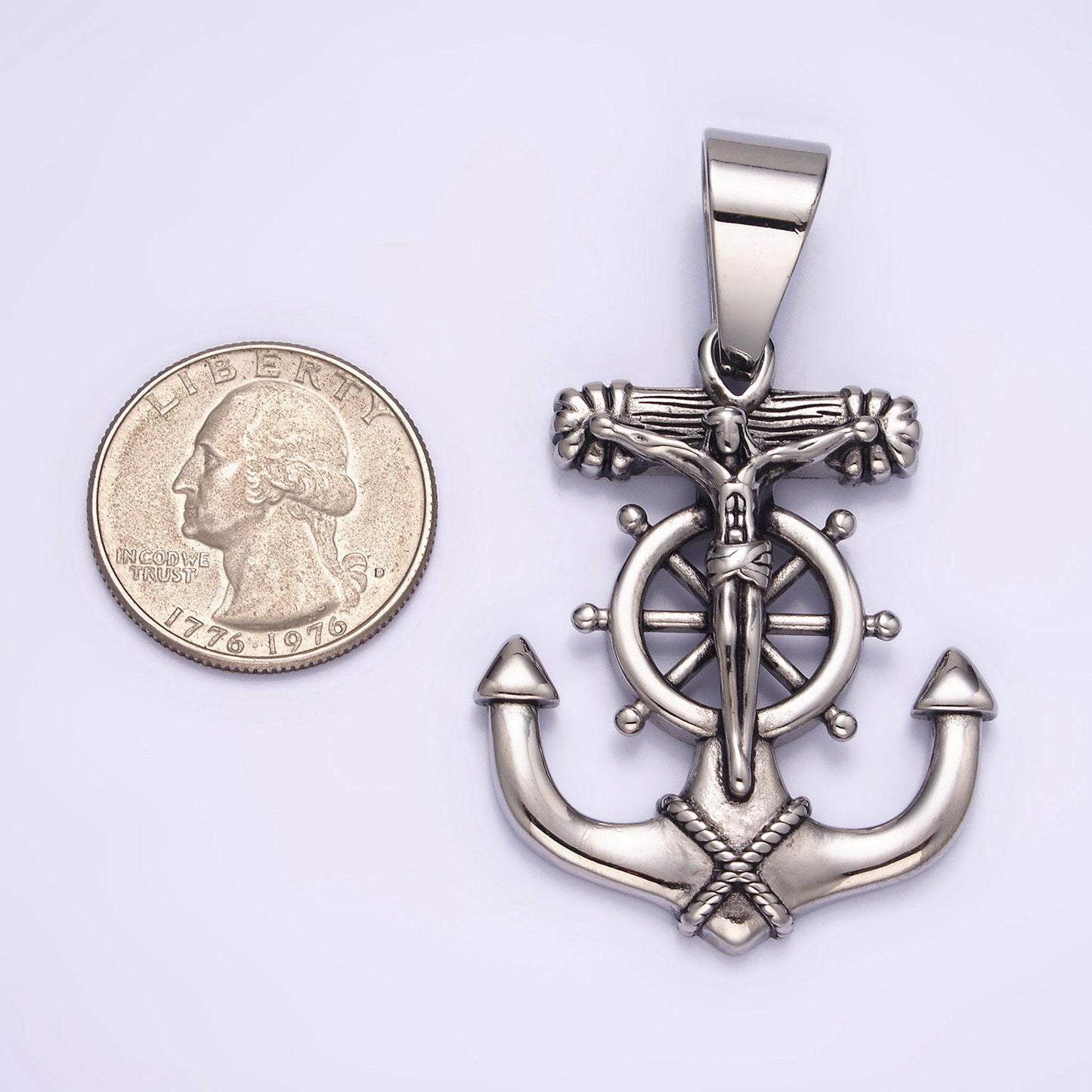 Stainless steel 45.5mm crucifix jesus steering wheel anchor pendant | p823