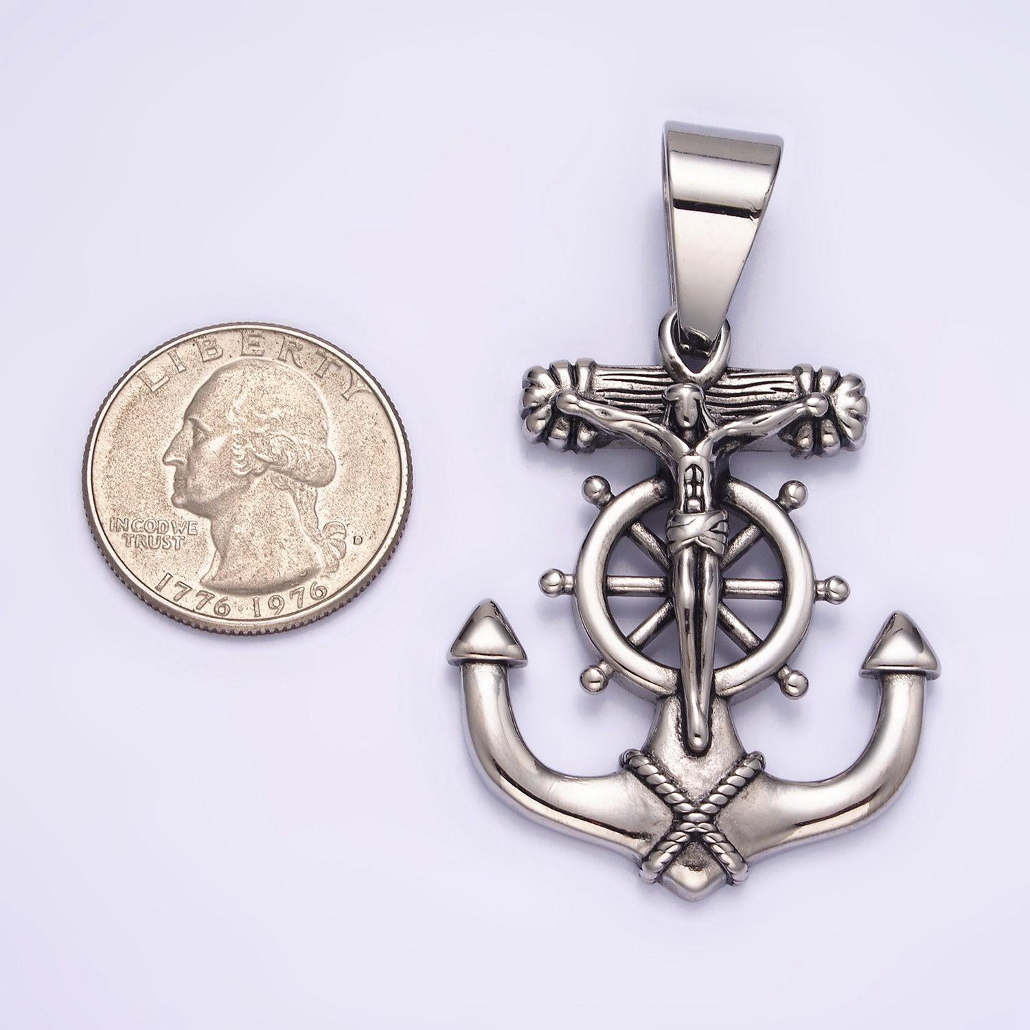 Stainless steel 45.5mm crucifix jesus steering wheel anchor pendant | p823