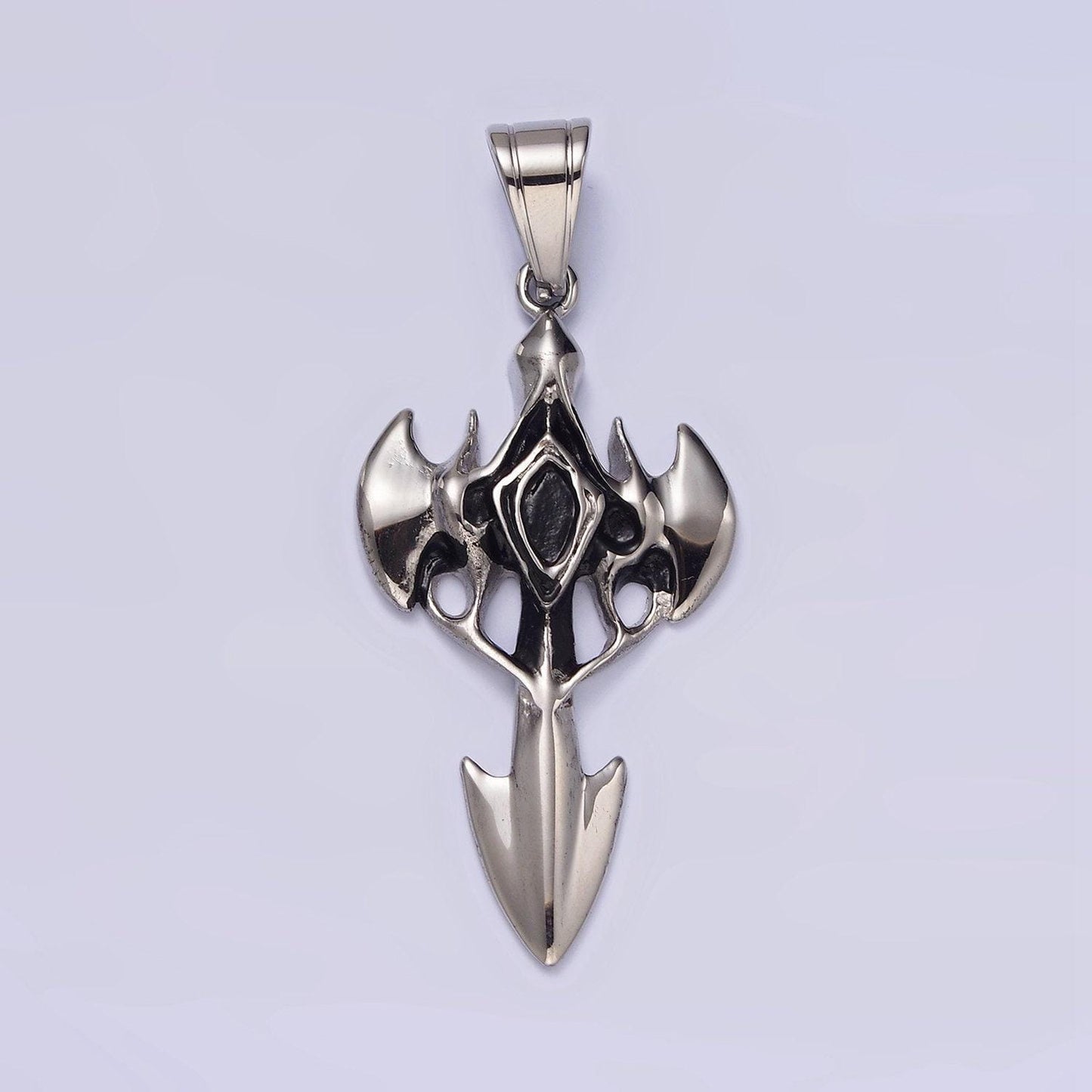 Stainless steel molten artisan bat wings sharp arrow passion cross pendant | p817