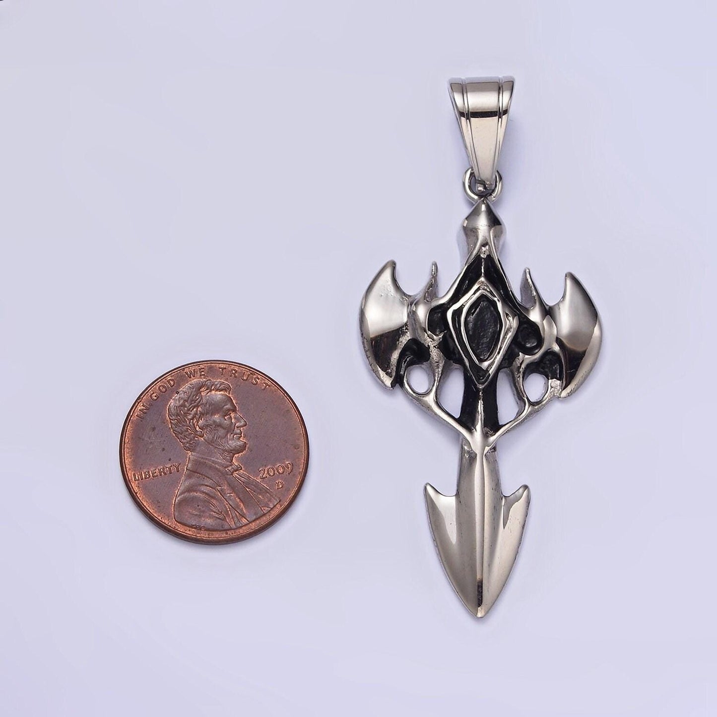 Stainless steel molten artisan bat wings sharp arrow passion cross pendant | p817