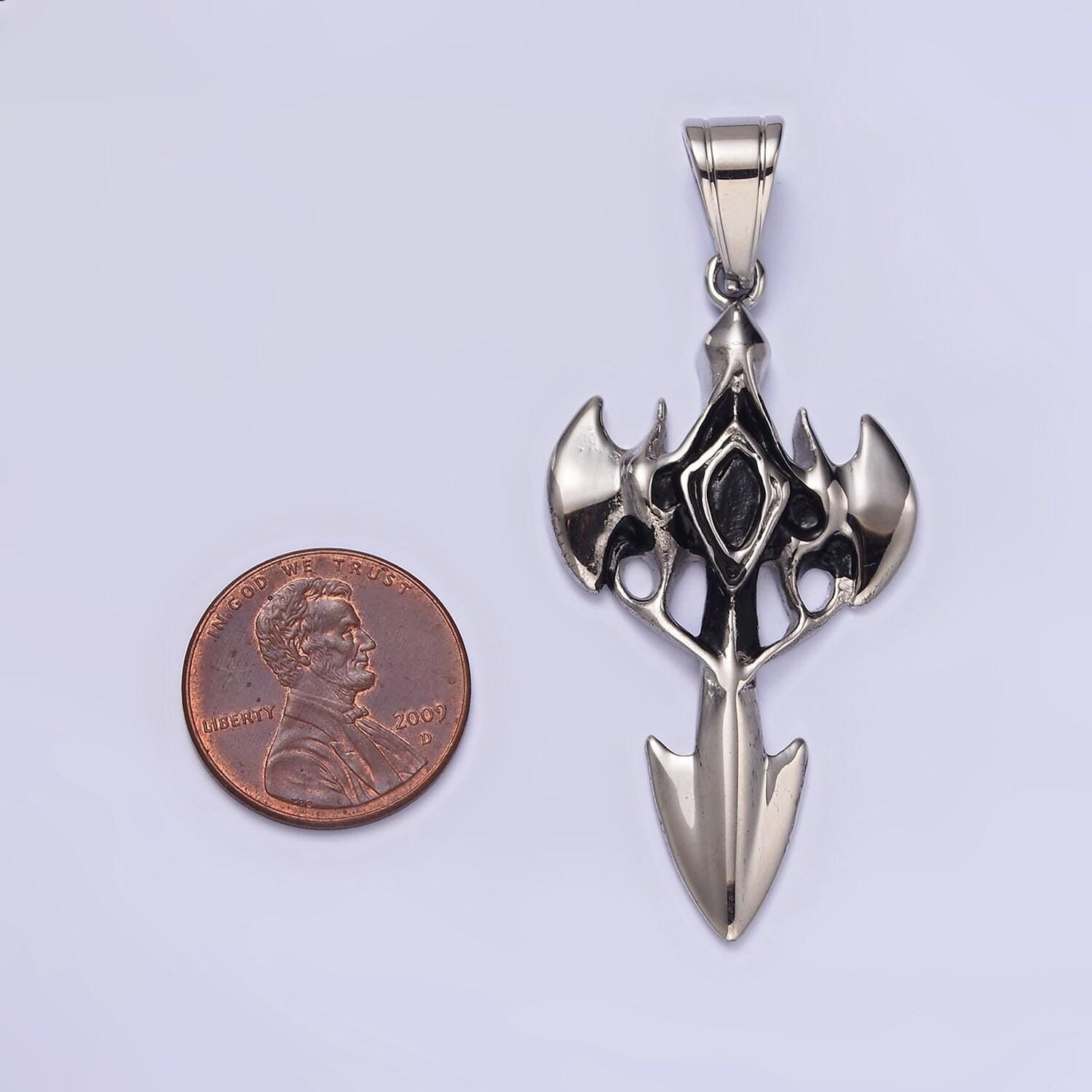 Stainless steel molten artisan bat wings sharp arrow passion cross pendant | p817