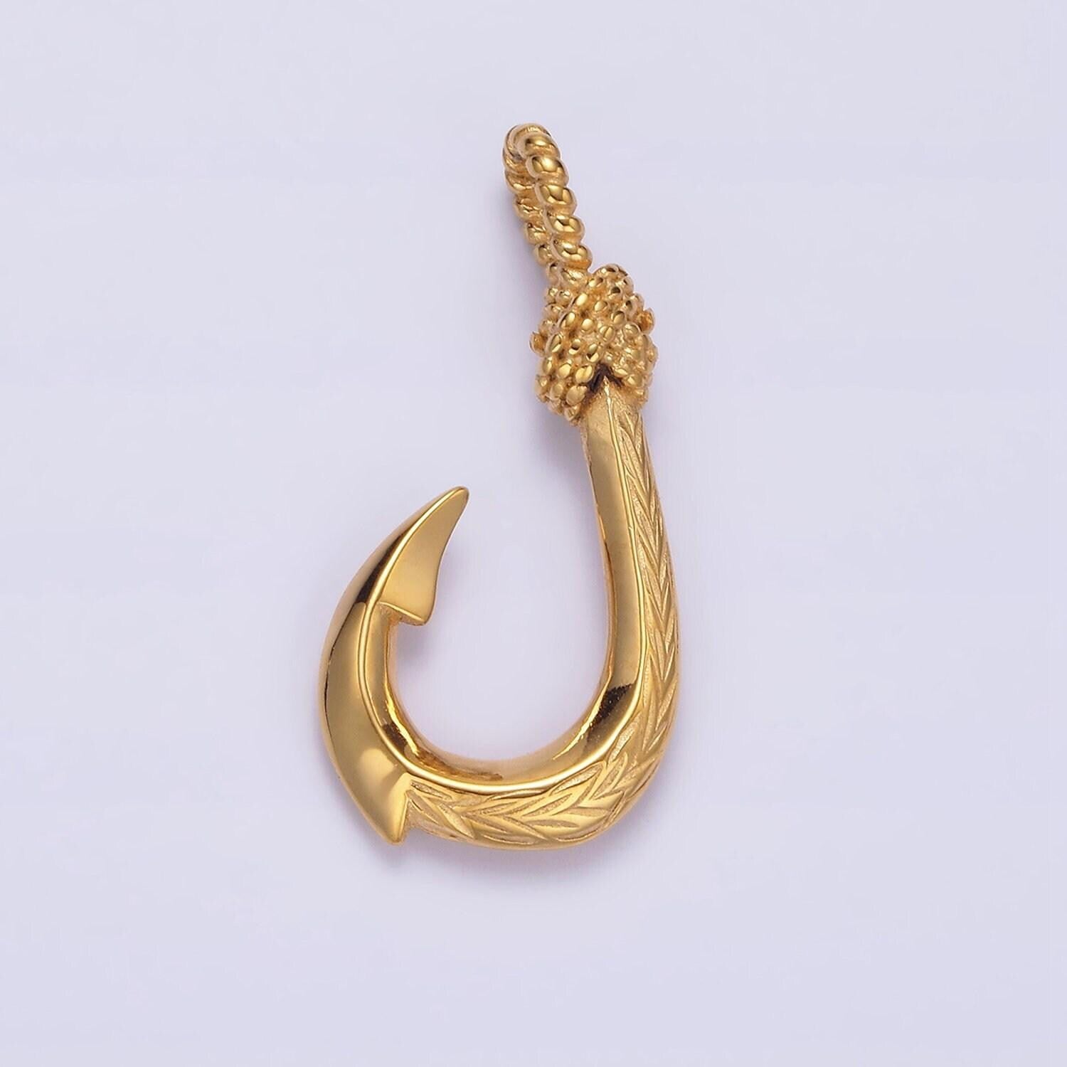 Gold fish hook charm pendant stainless steel fishing hook, nautical charm, fish hook anchor pendant p788