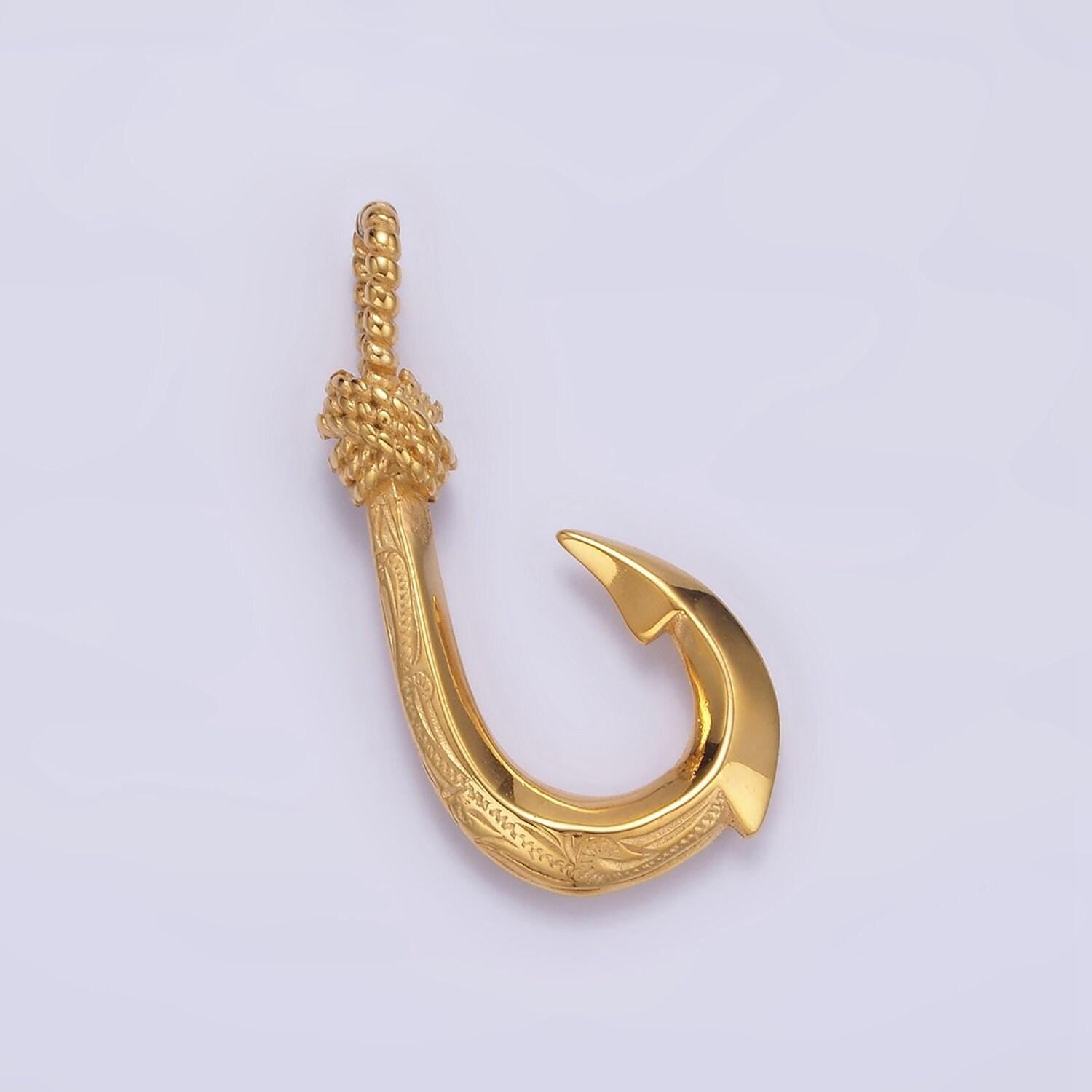 Gold fish hook charm pendant stainless steel fishing hook, nautical charm, fish hook anchor pendant p788