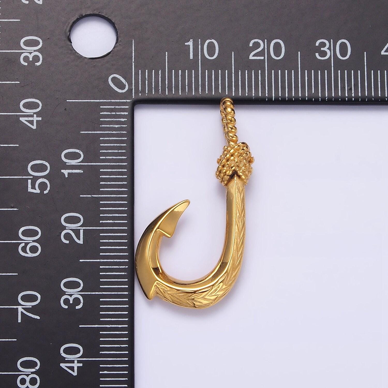 Gold fish hook charm pendant stainless steel fishing hook, nautical charm, fish hook anchor pendant p788