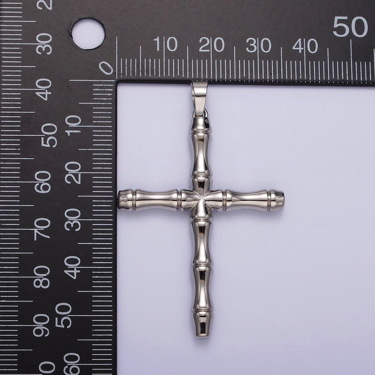 Stainless steel 56mm bamboo cross religious silver pendant | p774