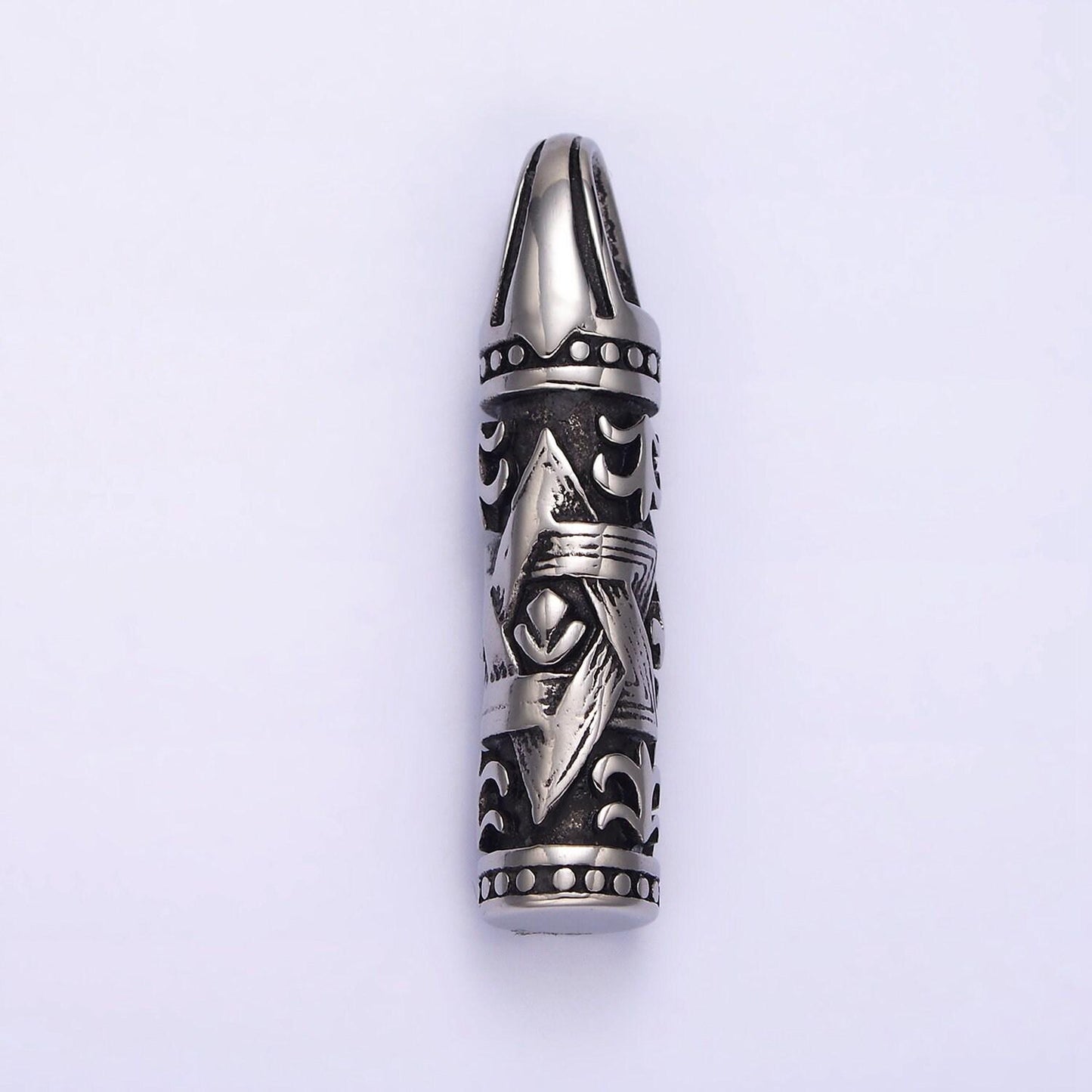 Stainless steel jewish star of david curved line engraved cylinder tube pendant | p766
