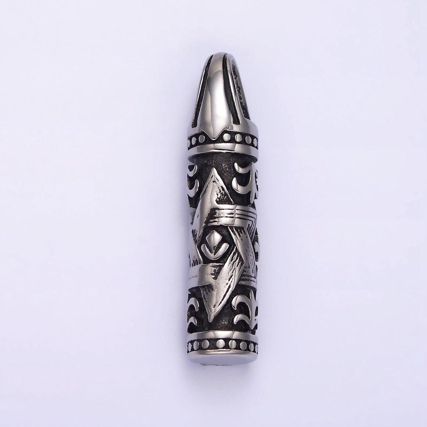 Stainless steel jewish star of david curved line engraved cylinder tube pendant | p766